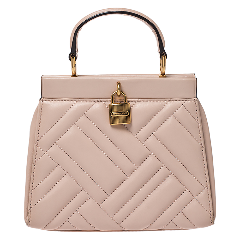 Pre Owned Michael Kors Pink Leather Frame Gramercy Top Handle Bag