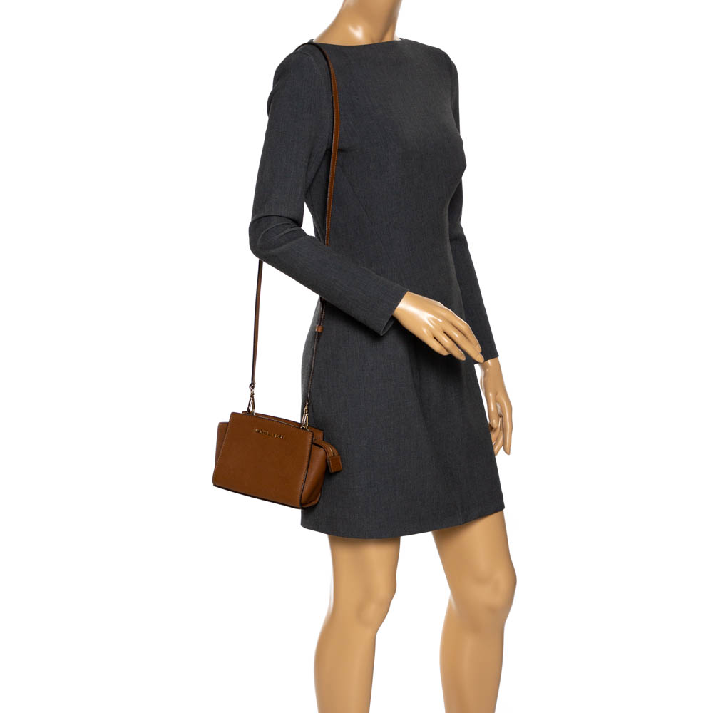 

Michael Kors Brown Saffiano Leather Mini Selma Crossbody Bag