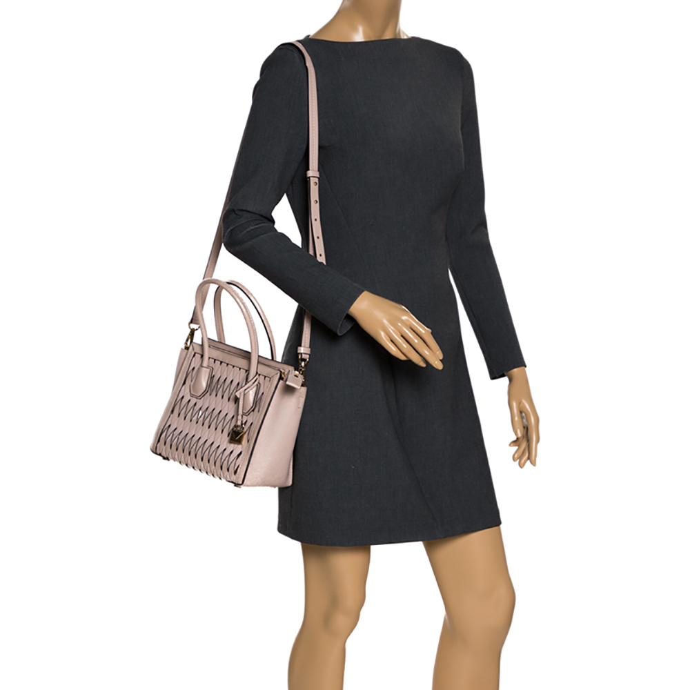 

Michael Kors Pink Woven Leather Mercer Studio Tote