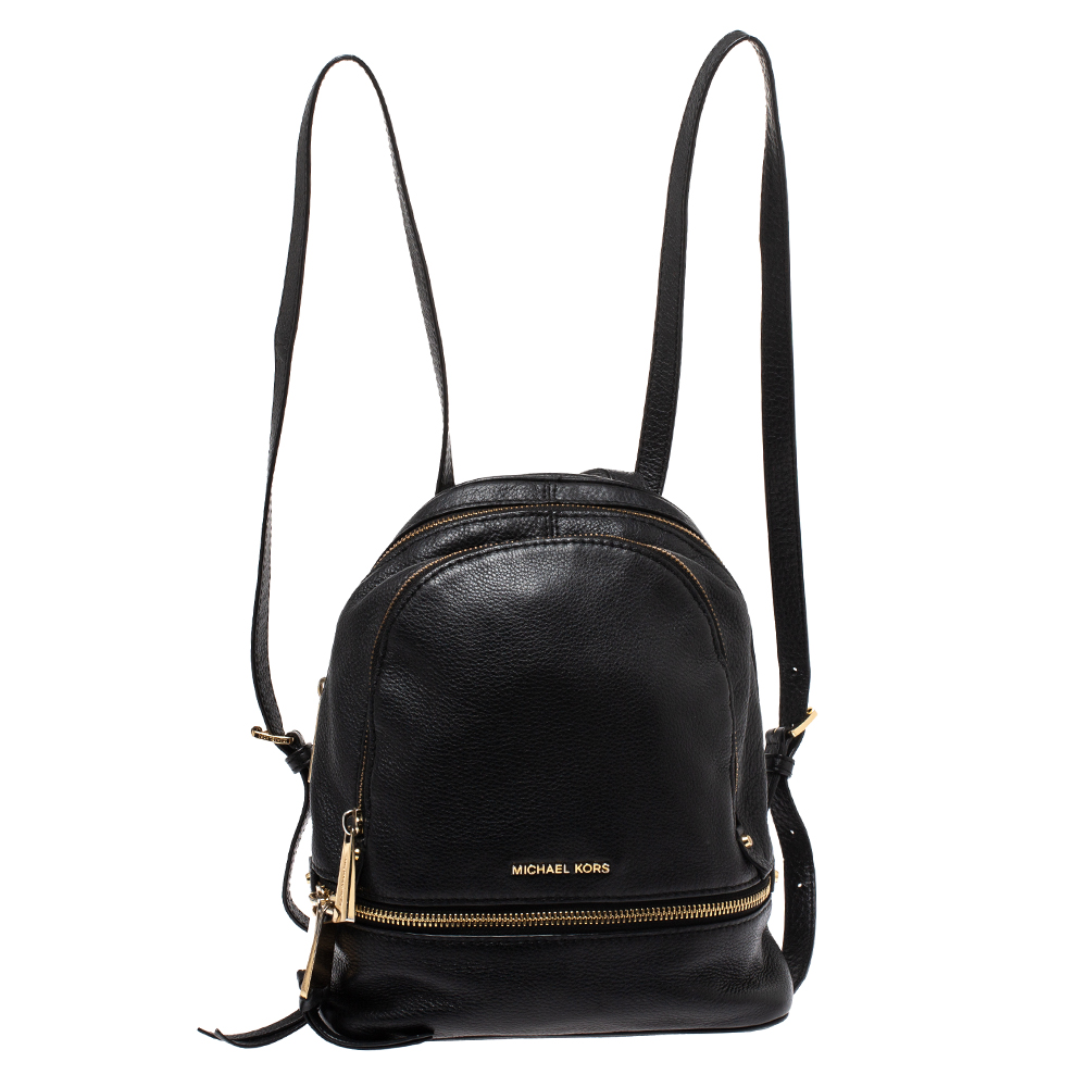 Michael Kors Black Leather Small Rhea Backpack