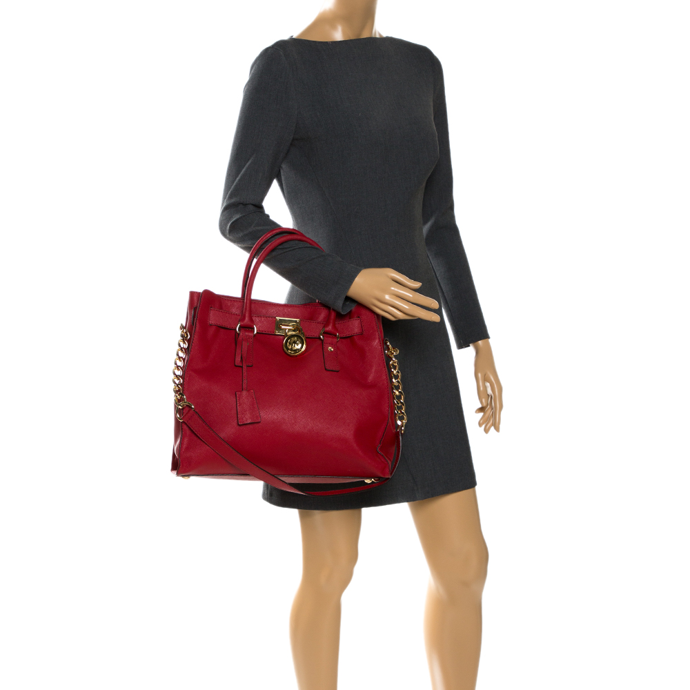 

MICHAEL Michael Kors Red Leather Large Hamilton North South Tote
