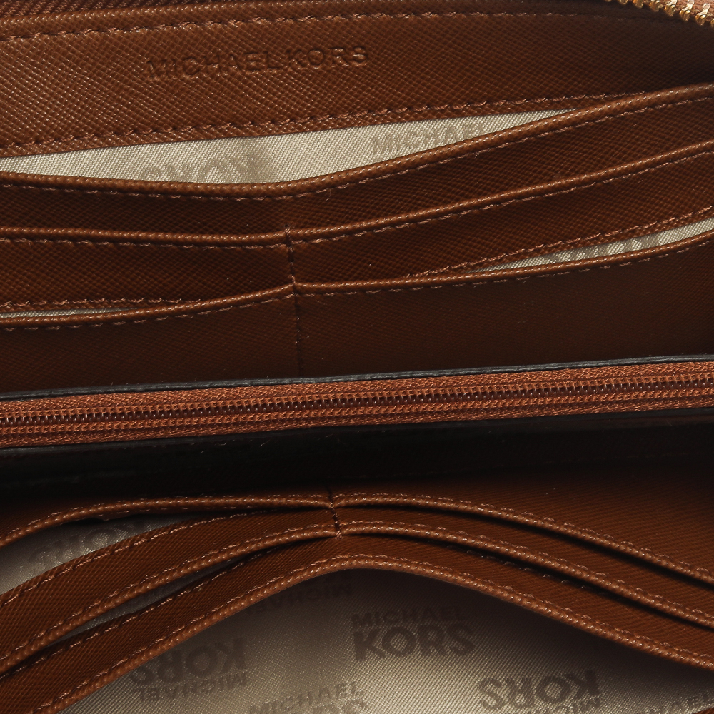 

Michael Kors Tan Saffiano Leather Travel Zip Around Continental Wallet
