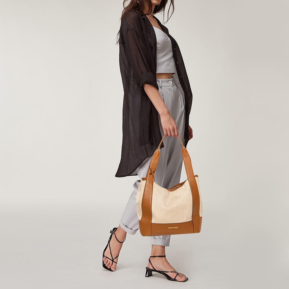 

Michael Kors Brown/Beige Canvas and Leather Marlon Tote