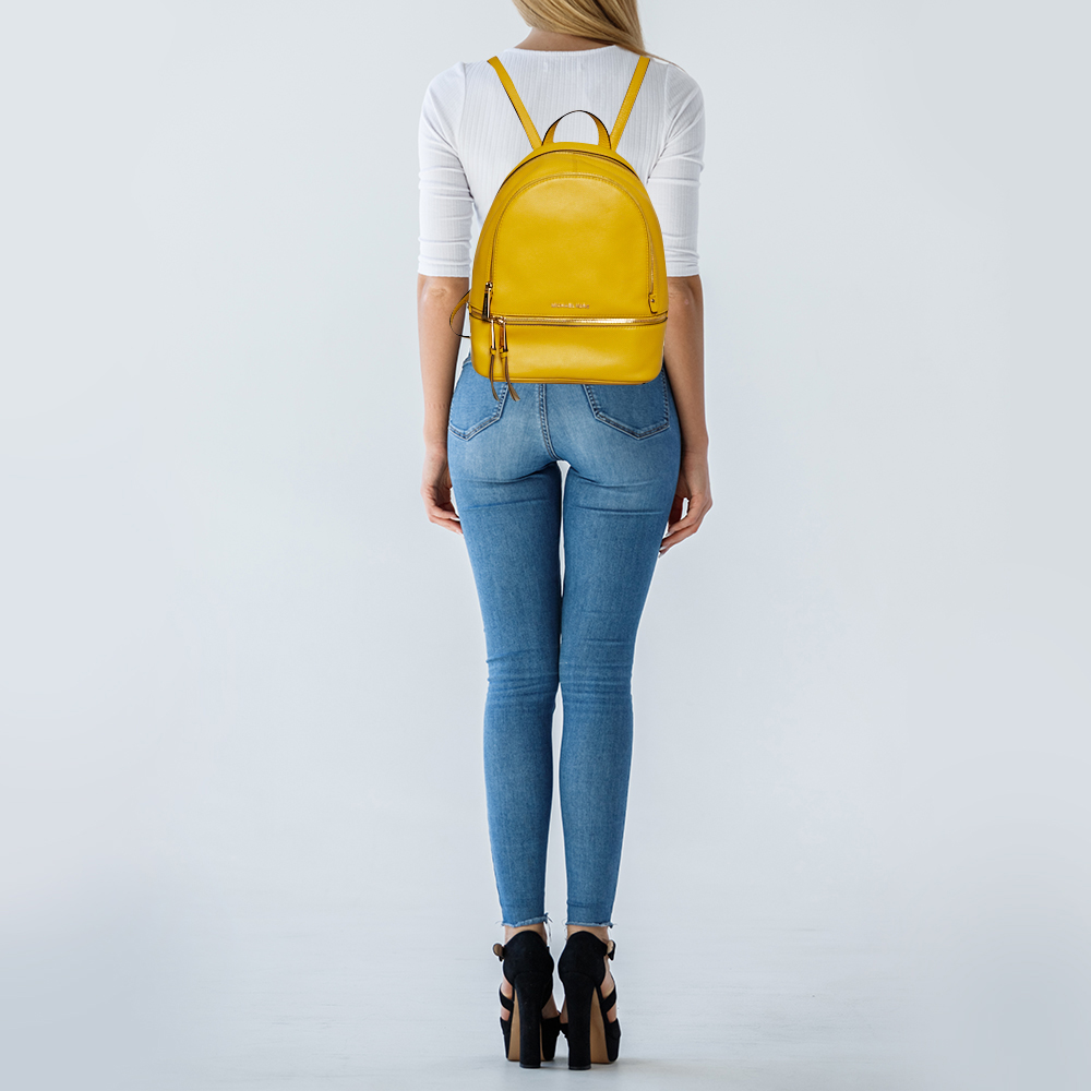 

Michael Kors Yellow Leather Rhea Zip Backpack