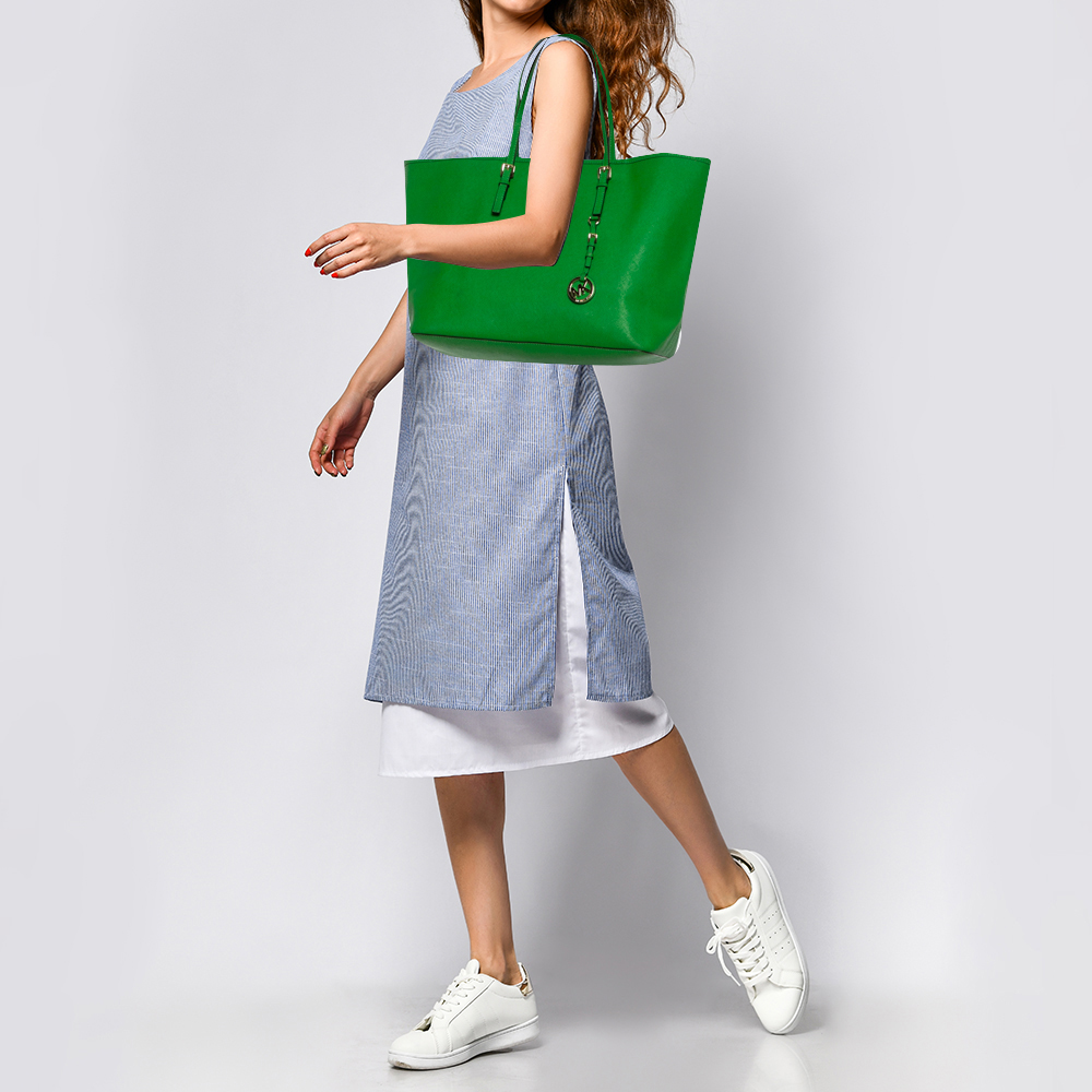 

Michael Kors Green Saffiano Leather Jet Set Travel Tote