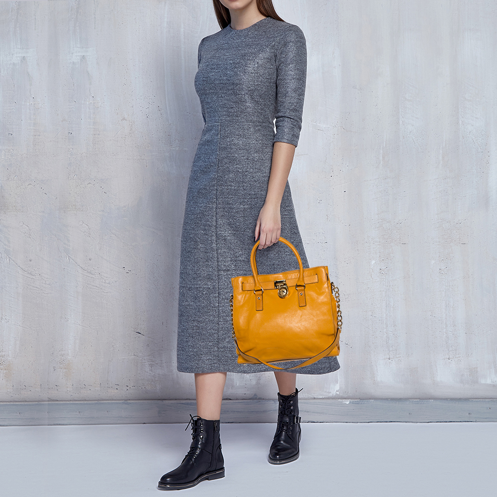 

Michael Kors Yellow Leather Large North South Hamilton Tote