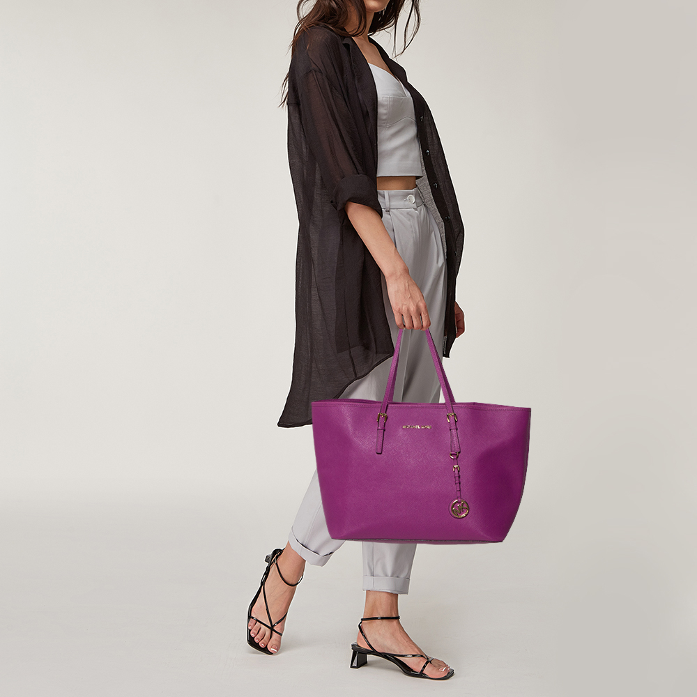 

Michael Kors Purple Saffiano Leather Large Jet Set Travel Tote