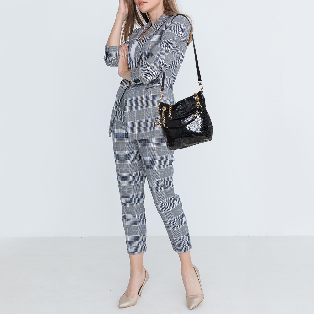

Michael Kors Black Python Embossed Leather Chain Tote