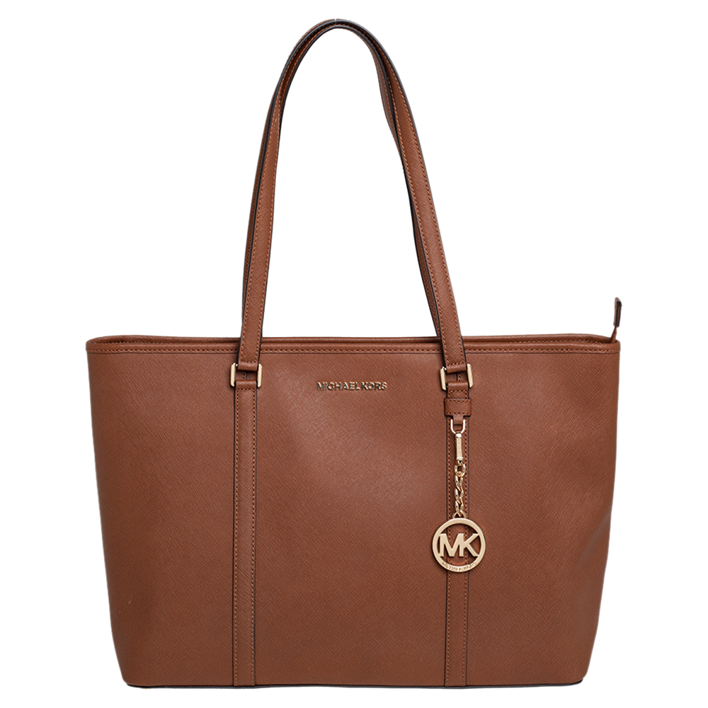 Pre-owned Michael Kors Brown Saffiano Leather Large Jet Set Tote
