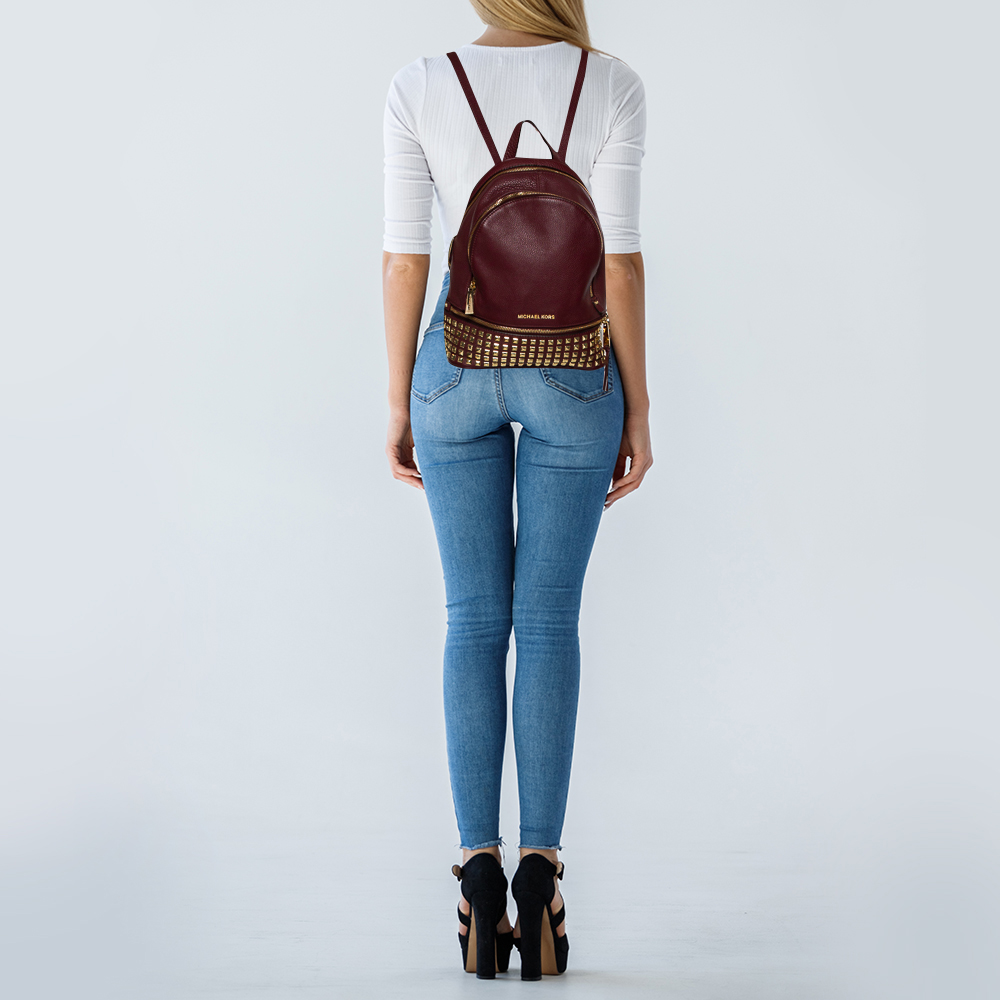 

Michael Kors Burgundy Leather Small Studded Rhea Backpack
