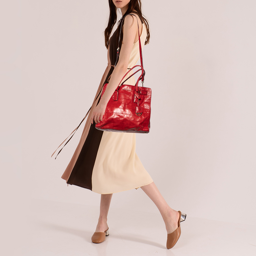 

Michael Michael Kors Red Croc Embossed Leather Dillon Tote