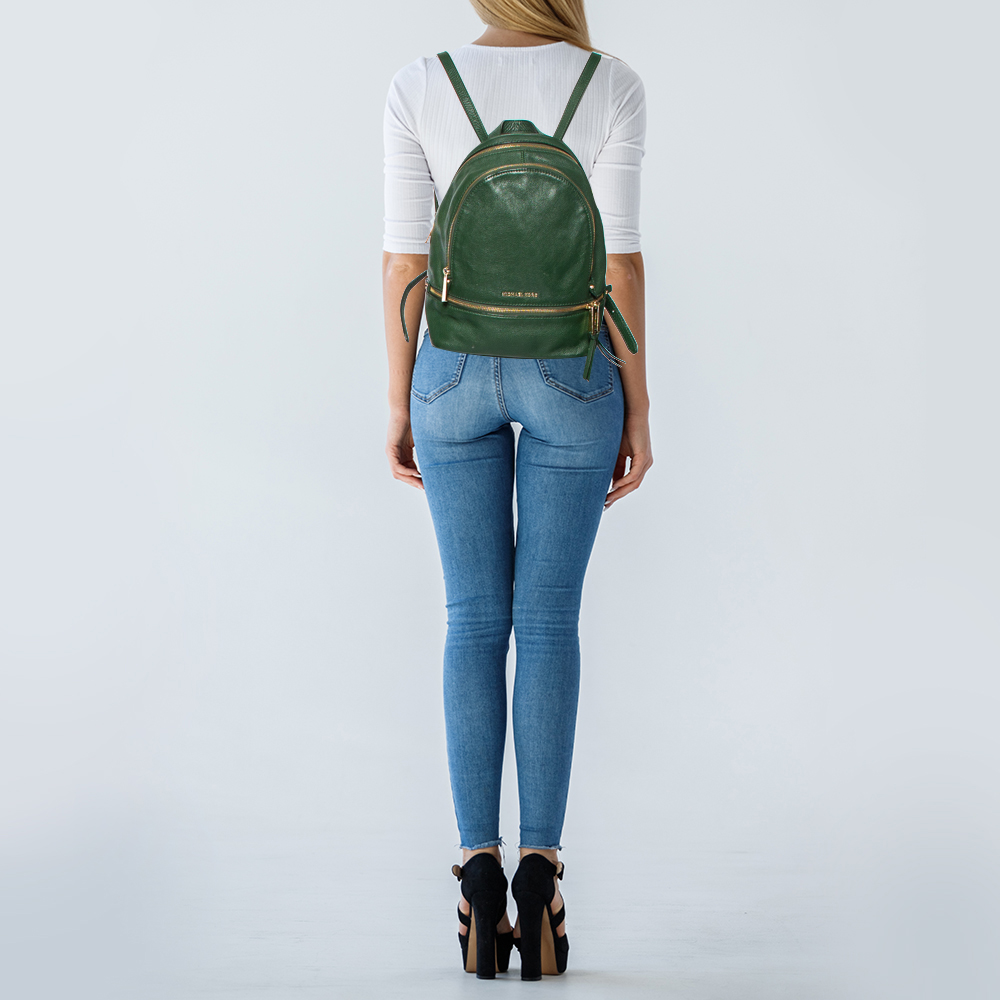 

Michael Kors Green Leather Rhea Zip Backpack