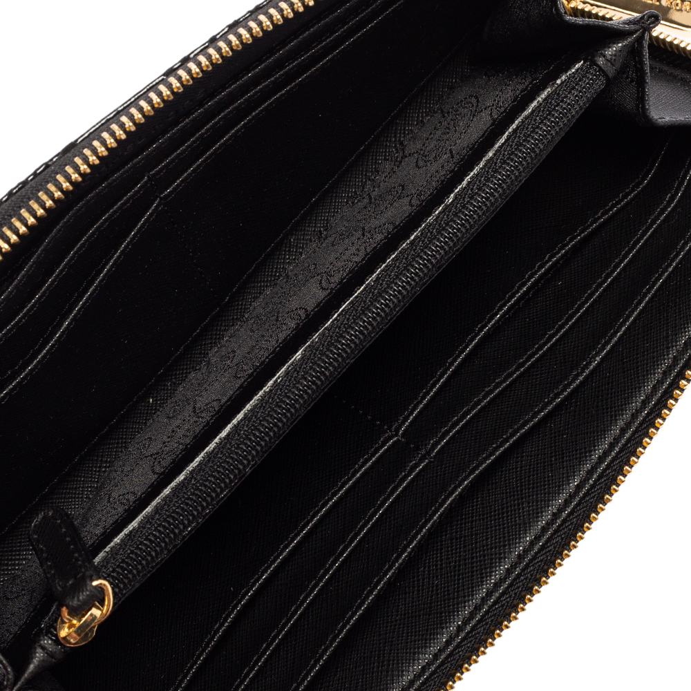 

Michael Kors Black Glossy Python Embossed Leather Jet Set Zip Around Wallet