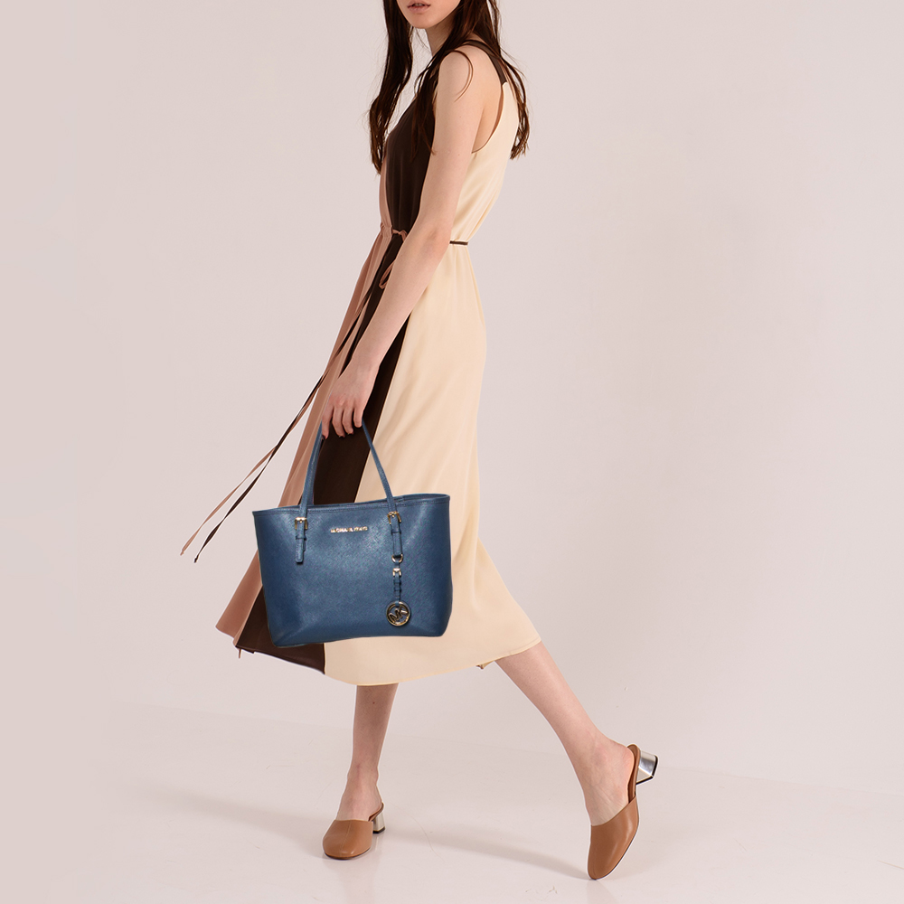 

Michael Kors Navy Blue Leather Small Jet Set Travel Tote