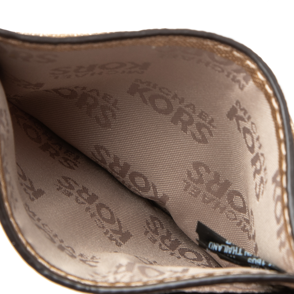 

Michael Kors Gold/Brown Signature Coated Canvas and Leather Card Holder
