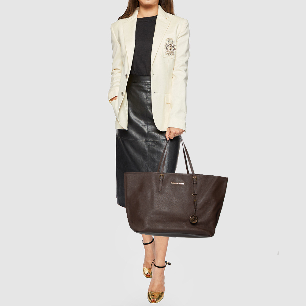 

Michael Kors Dark Brown Leather Large Jet Set Travel Tote