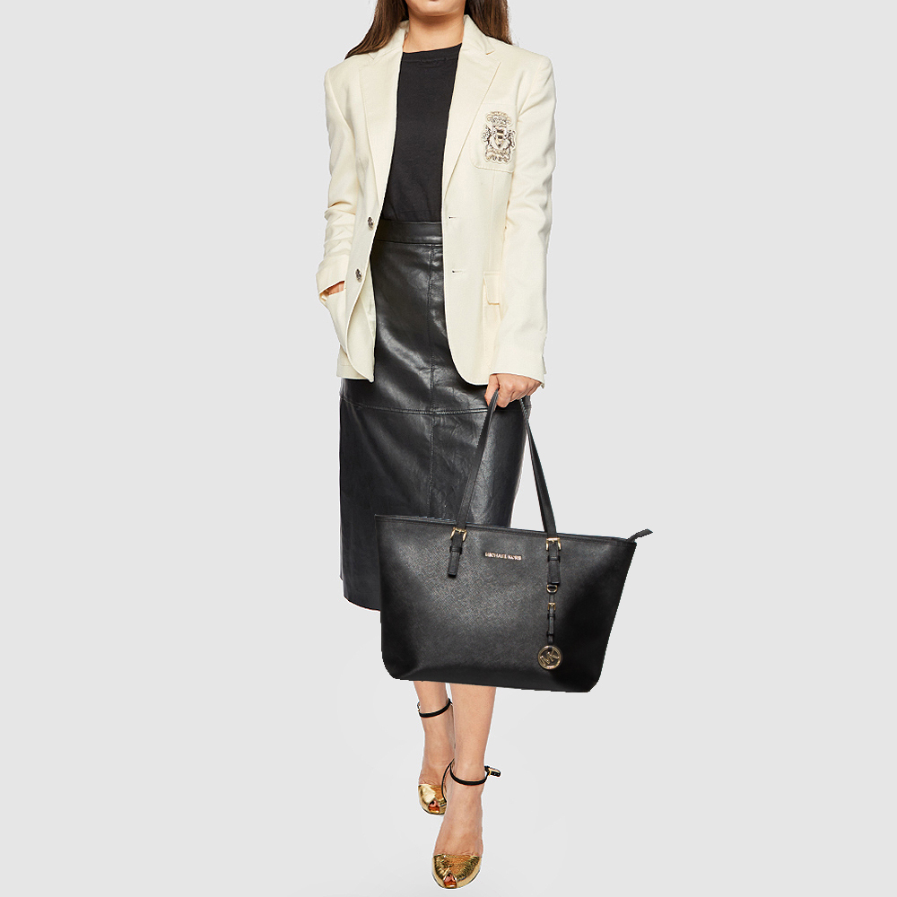 

Michael Kors Black Saffiano Leather Jet Set Travel Tote
