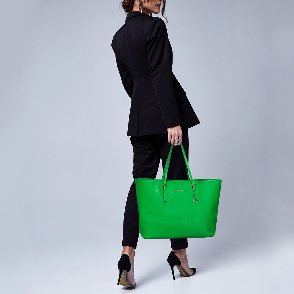 

Michael Kors Green Saffiano Leather Large Jet Set Travel Tote