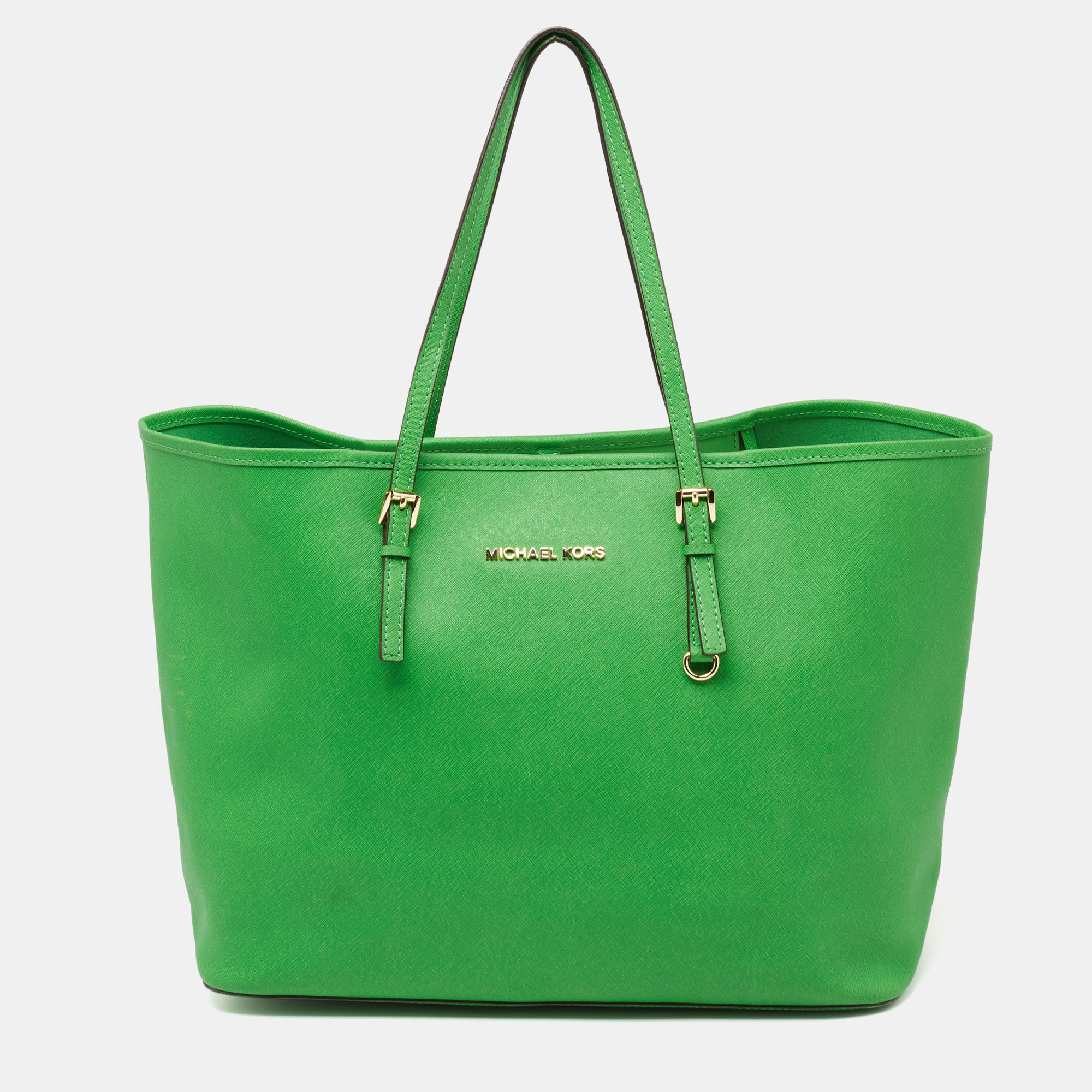 Pre-owned Michael Kors Green Saffiano Leather Large Jet Set Travel Tote ...