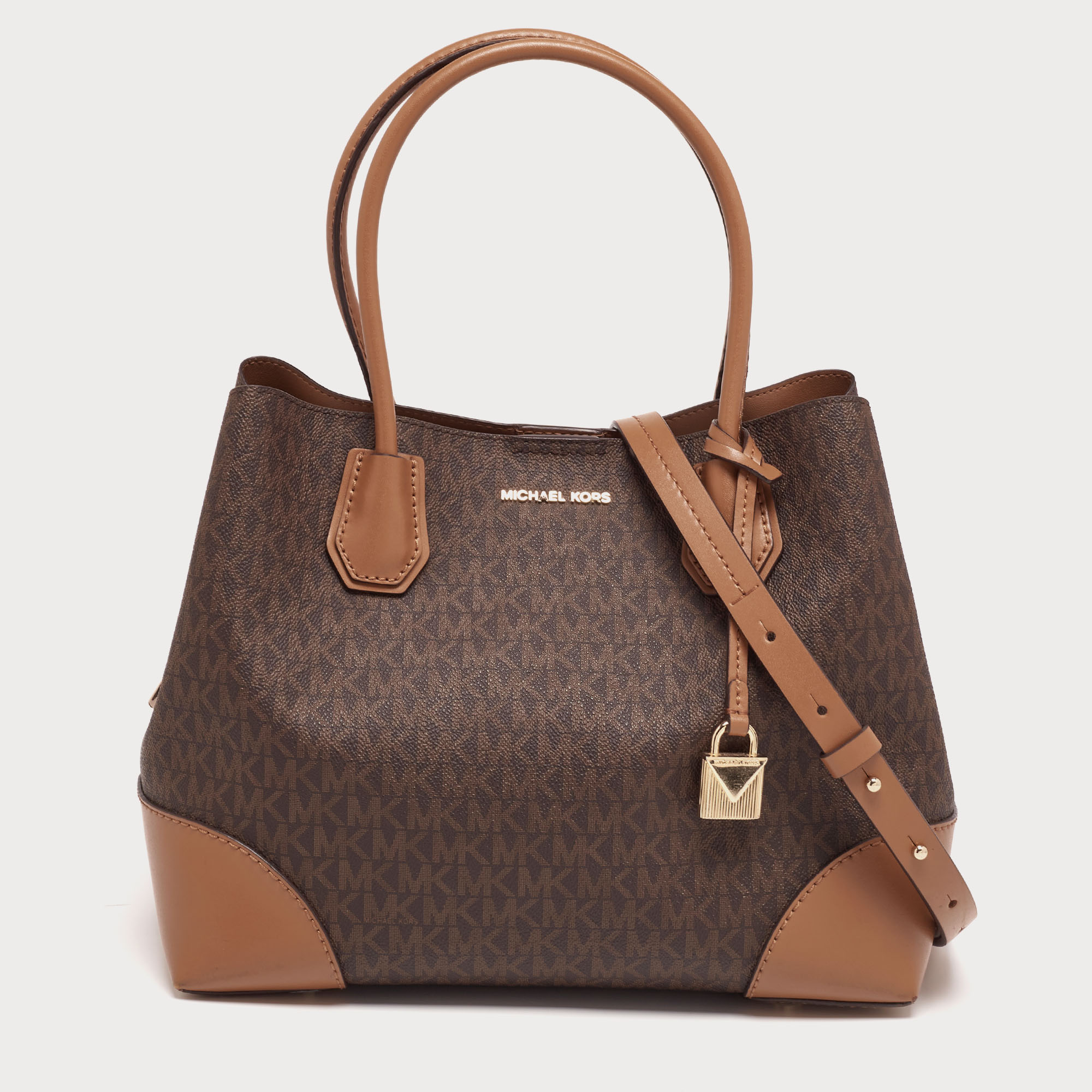 Pre-owned Michael Kors Brown Signature Coated Canvas And Leather Mercer ...