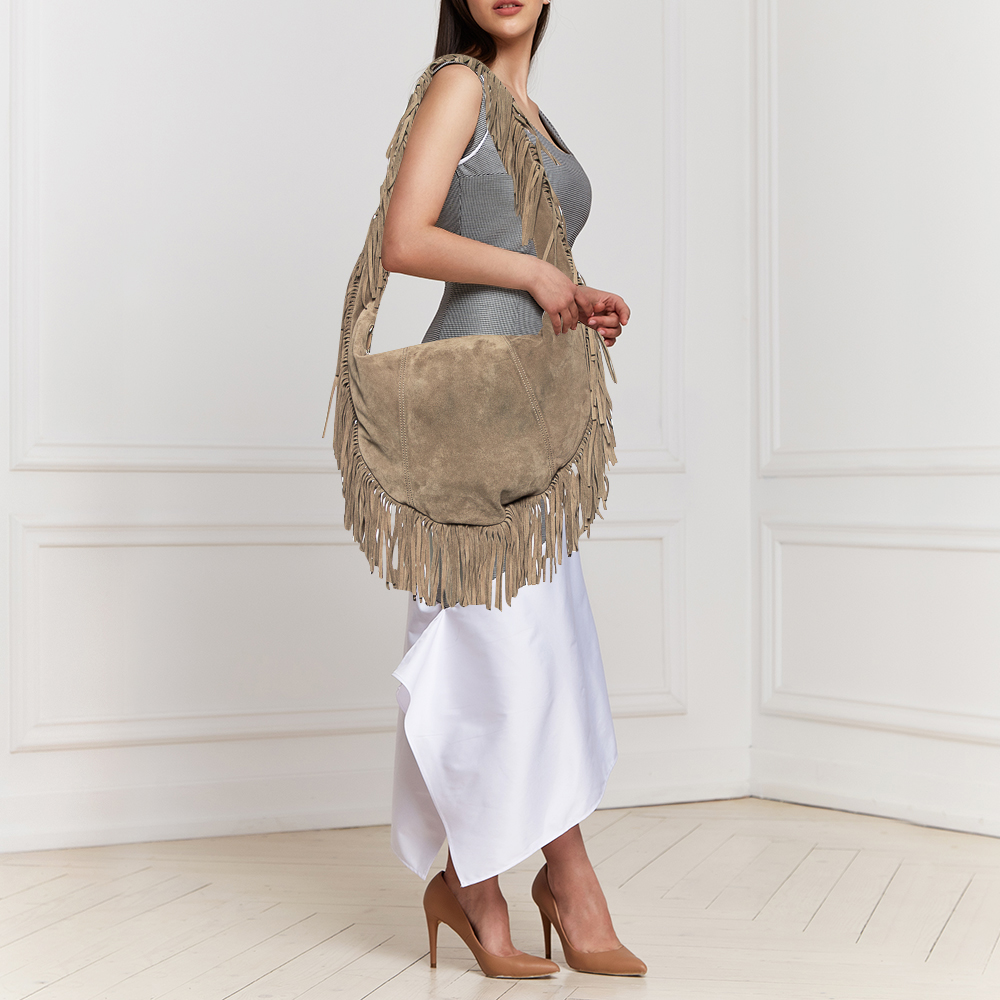 

Michael Kors Beige Suede Fringe Hobo