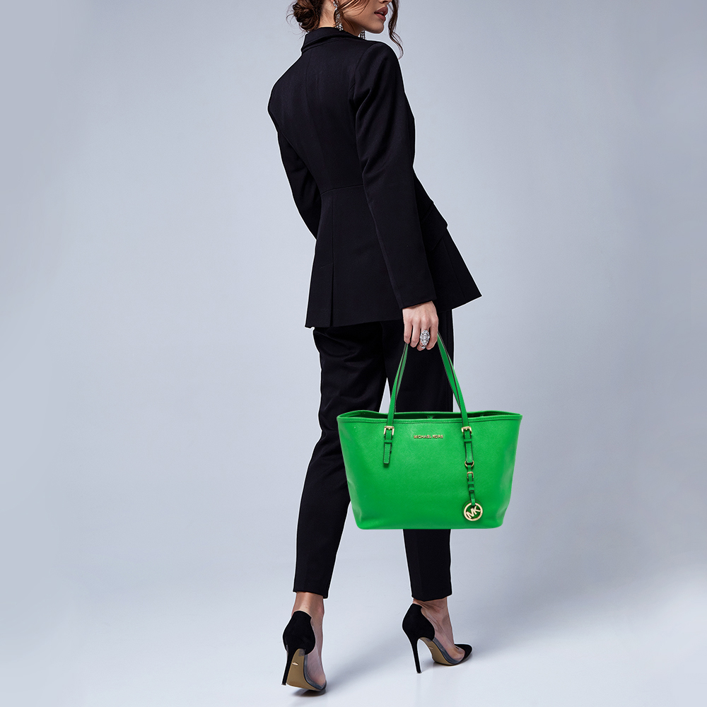 

Michael Kors Green Leather Small Jet Set Travel Tote