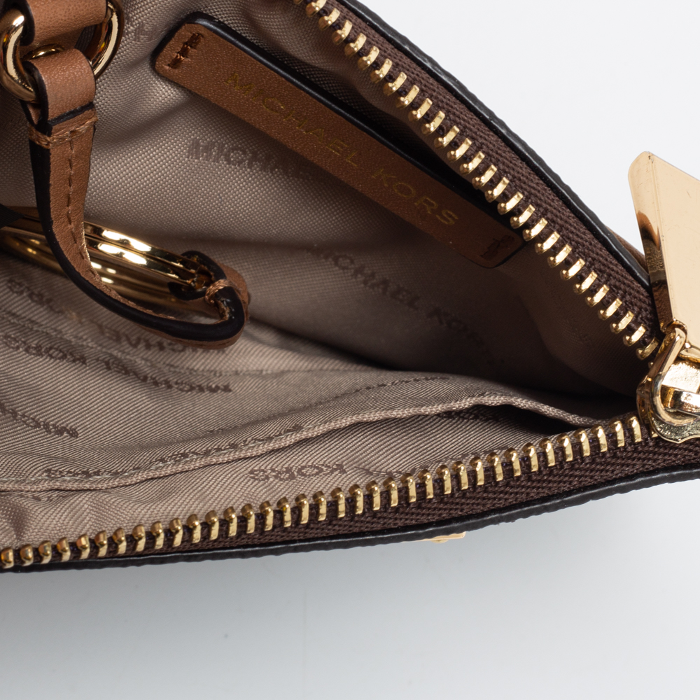 

Michael Kors Brown/Beige Signature Coated Canvas and Leather Zip Card Holder