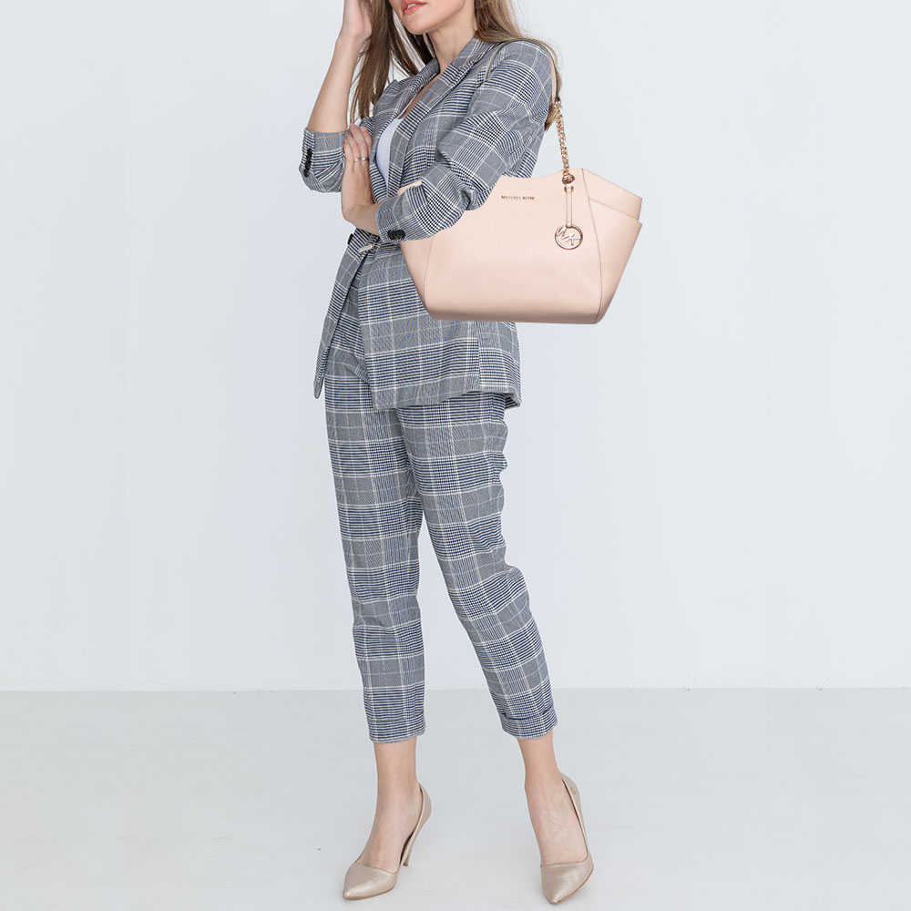 

Michael Kors Pink Saffiano Leather Jet Set Travel Chain Tote