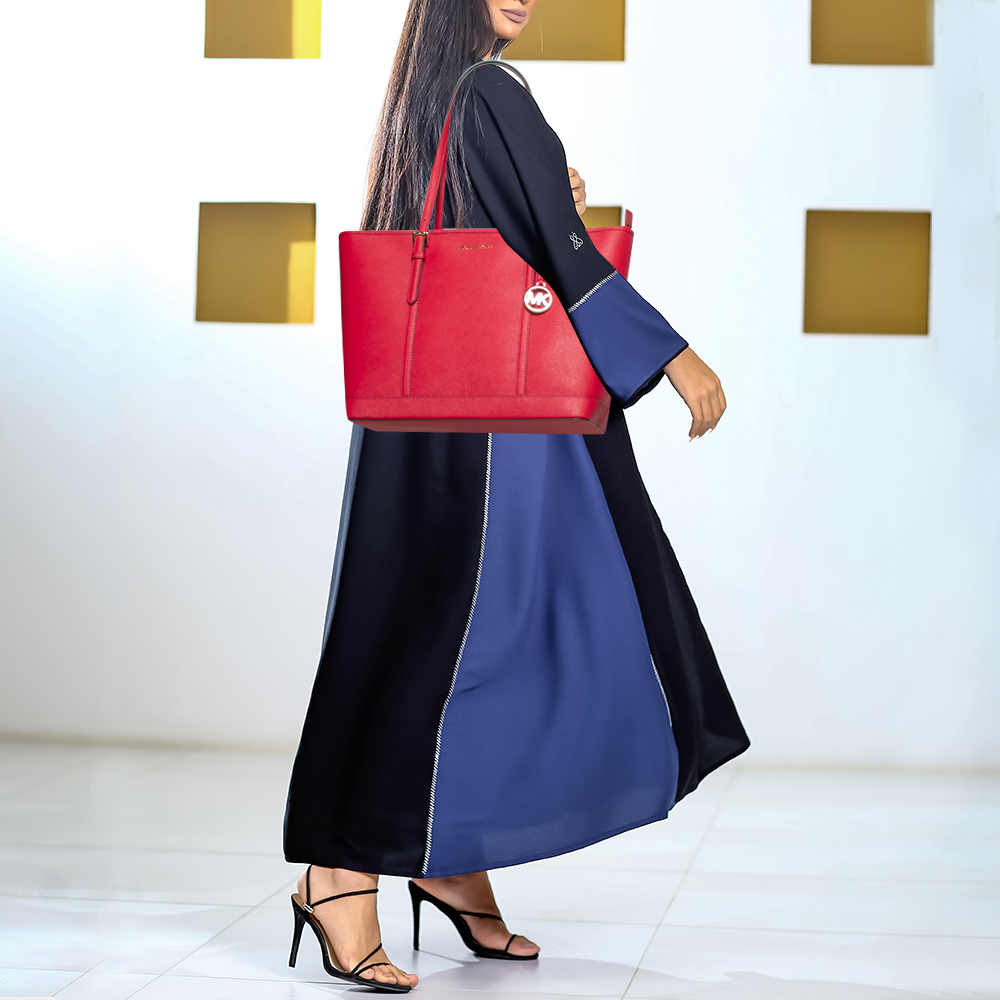 

Michael Kors Red Leather Large Jet Set Travel Tote