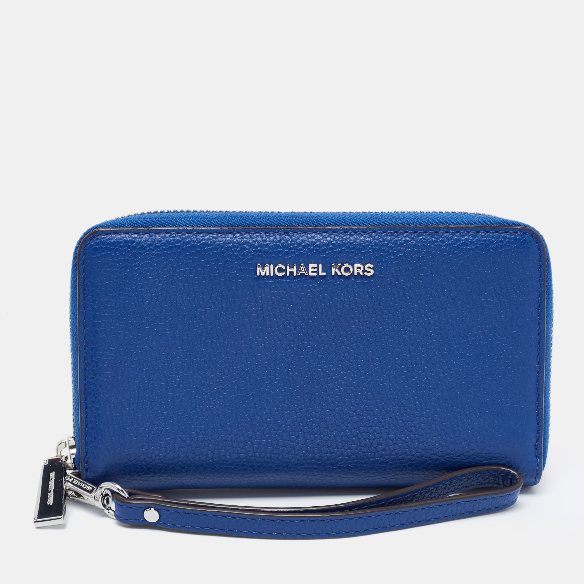 Pre-owned Michael Kors Blue Leather Jet Set Zip Around Wristlet Wallet