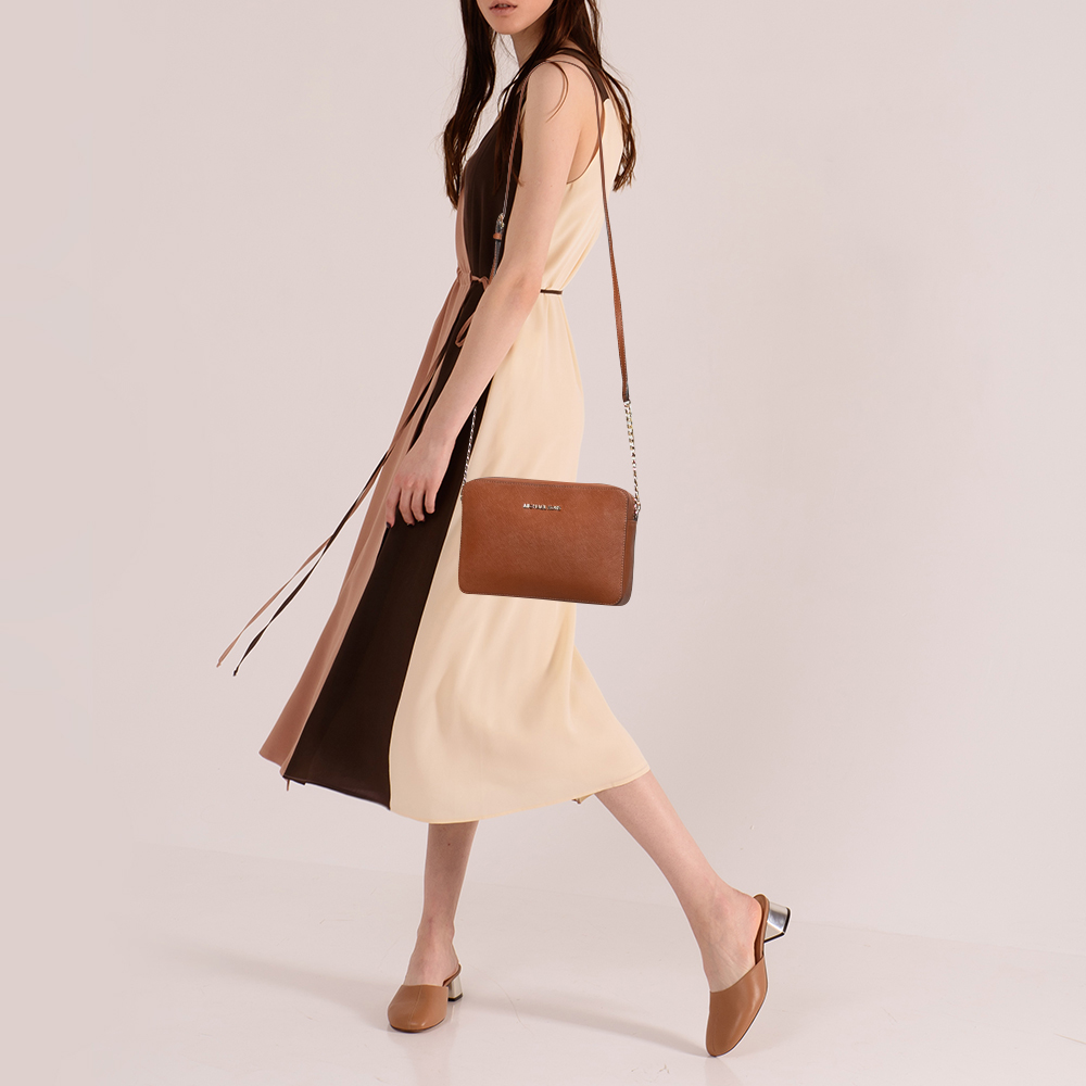 

MICHAEL Michael Kors Brown Saffiano Leather Jet Set Camera Crossbody Bag