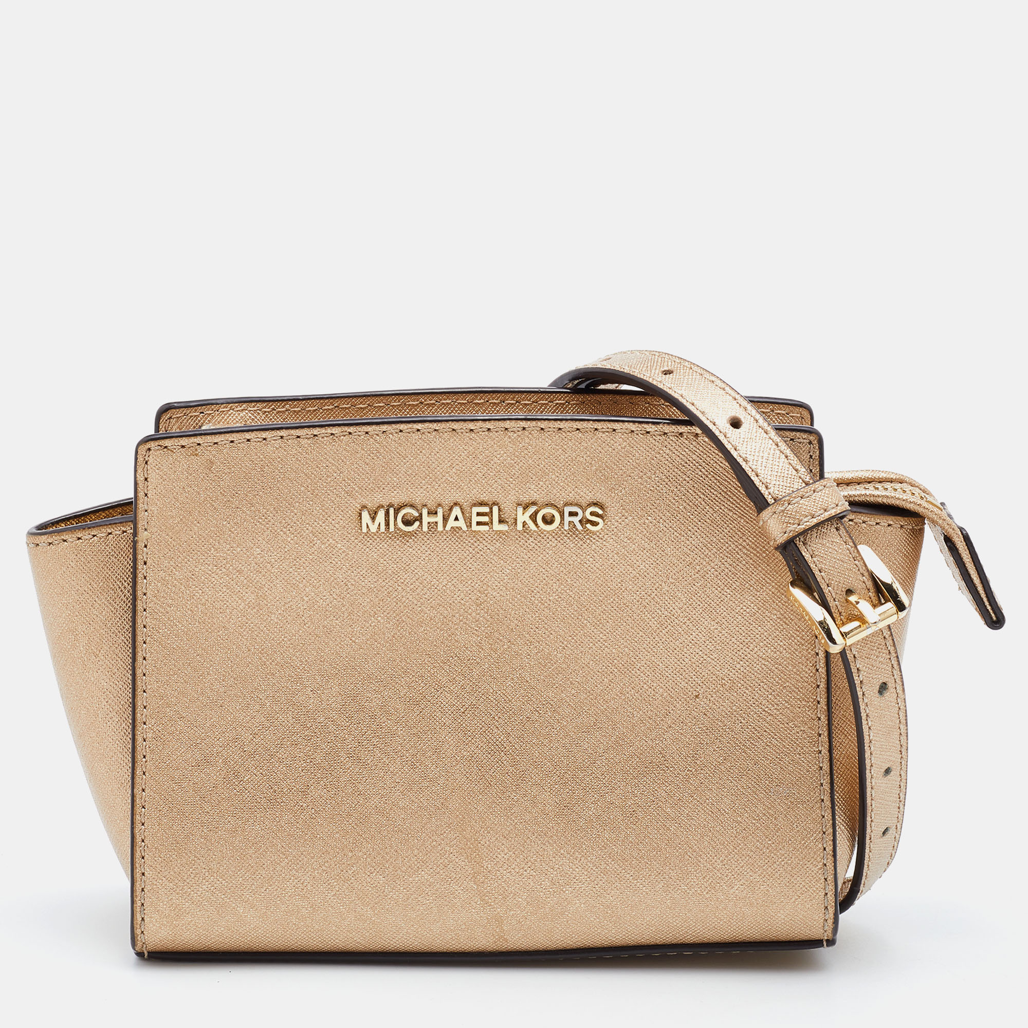 Pre-owned Michael Kors Gold Leather Mini Selma Crossbody Bag