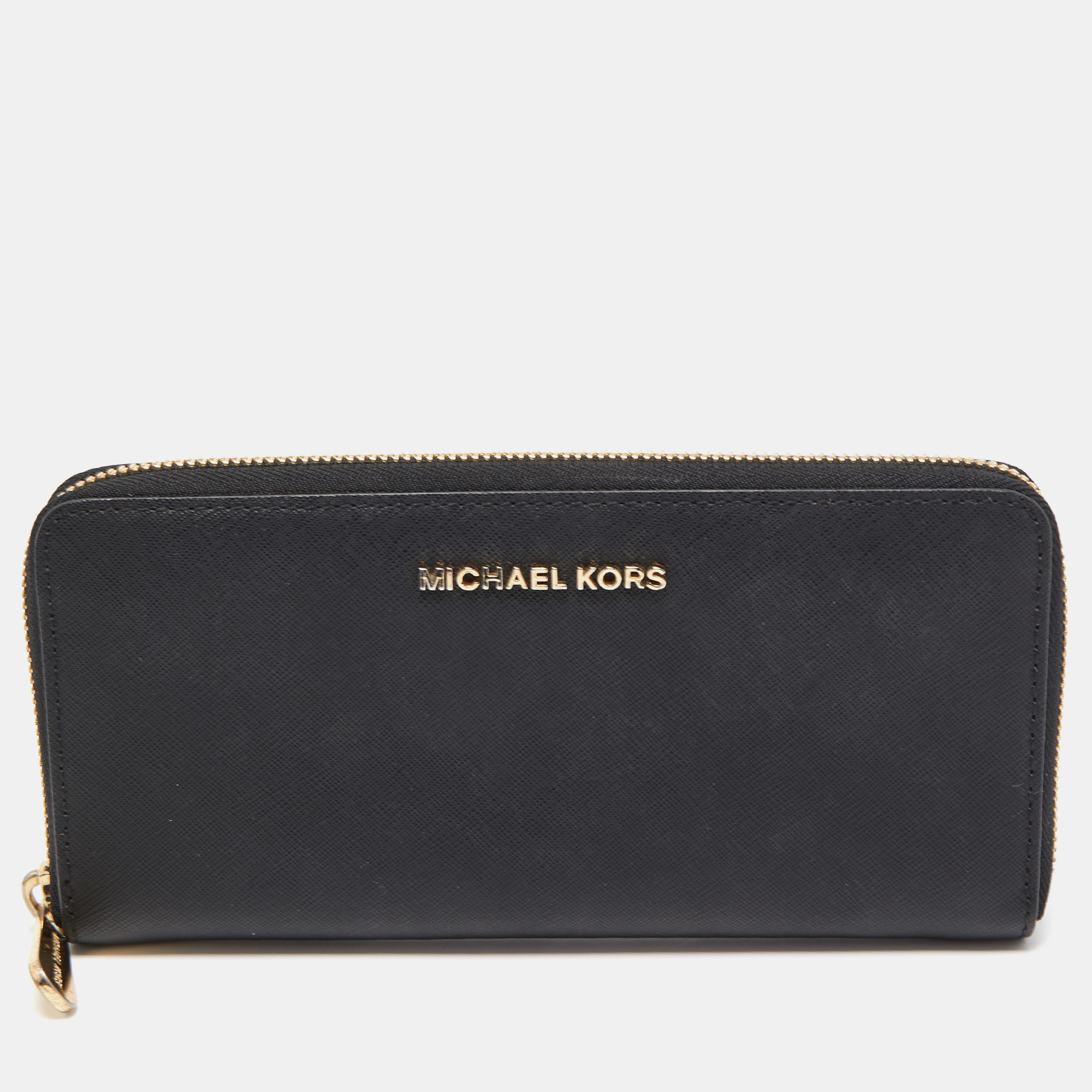 Pre-owned Michael Kors Black Leather Bedford Zip Around Wallet