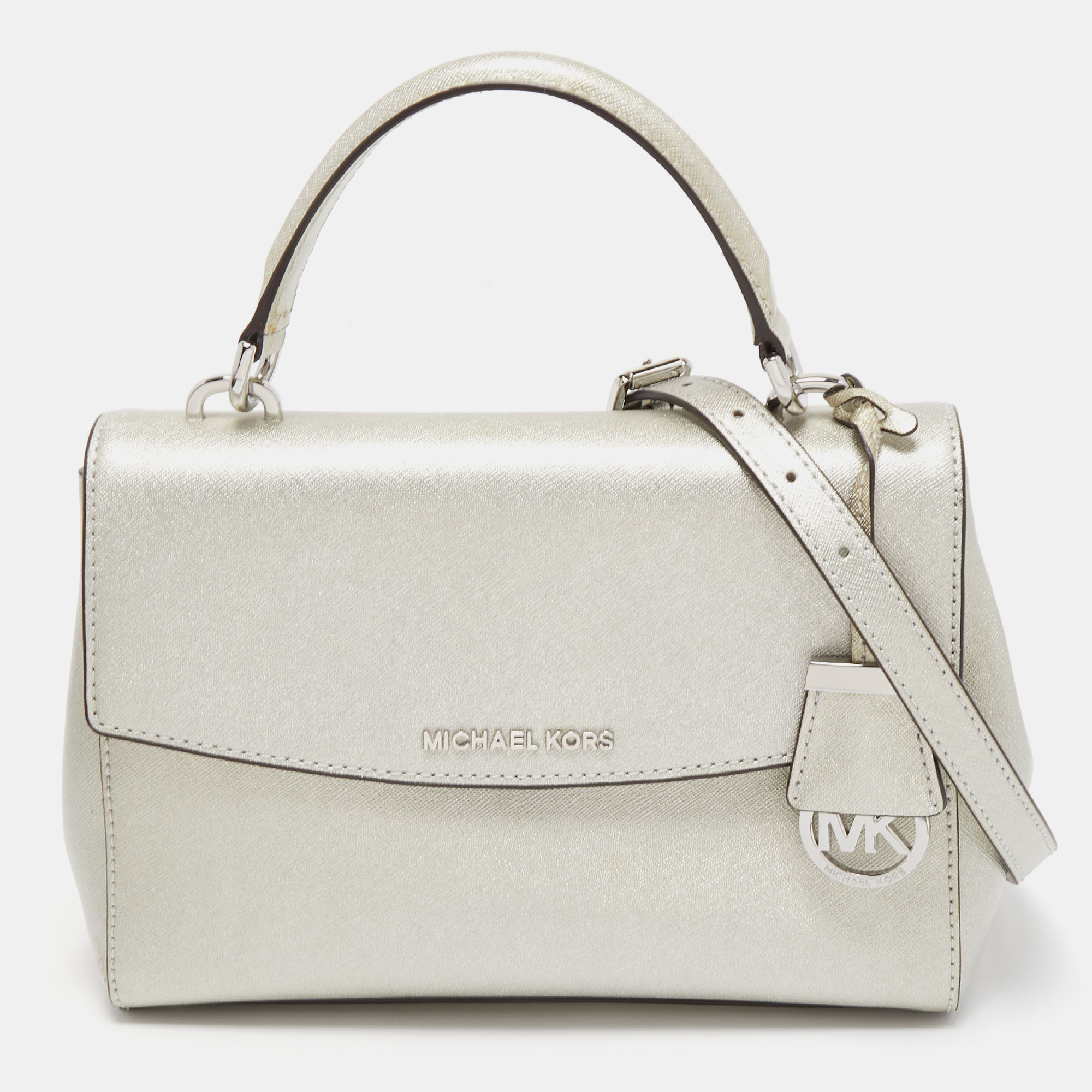 Michael Kors Silver Leather Small Ava Top Handle Bag Michael Kors | TLC