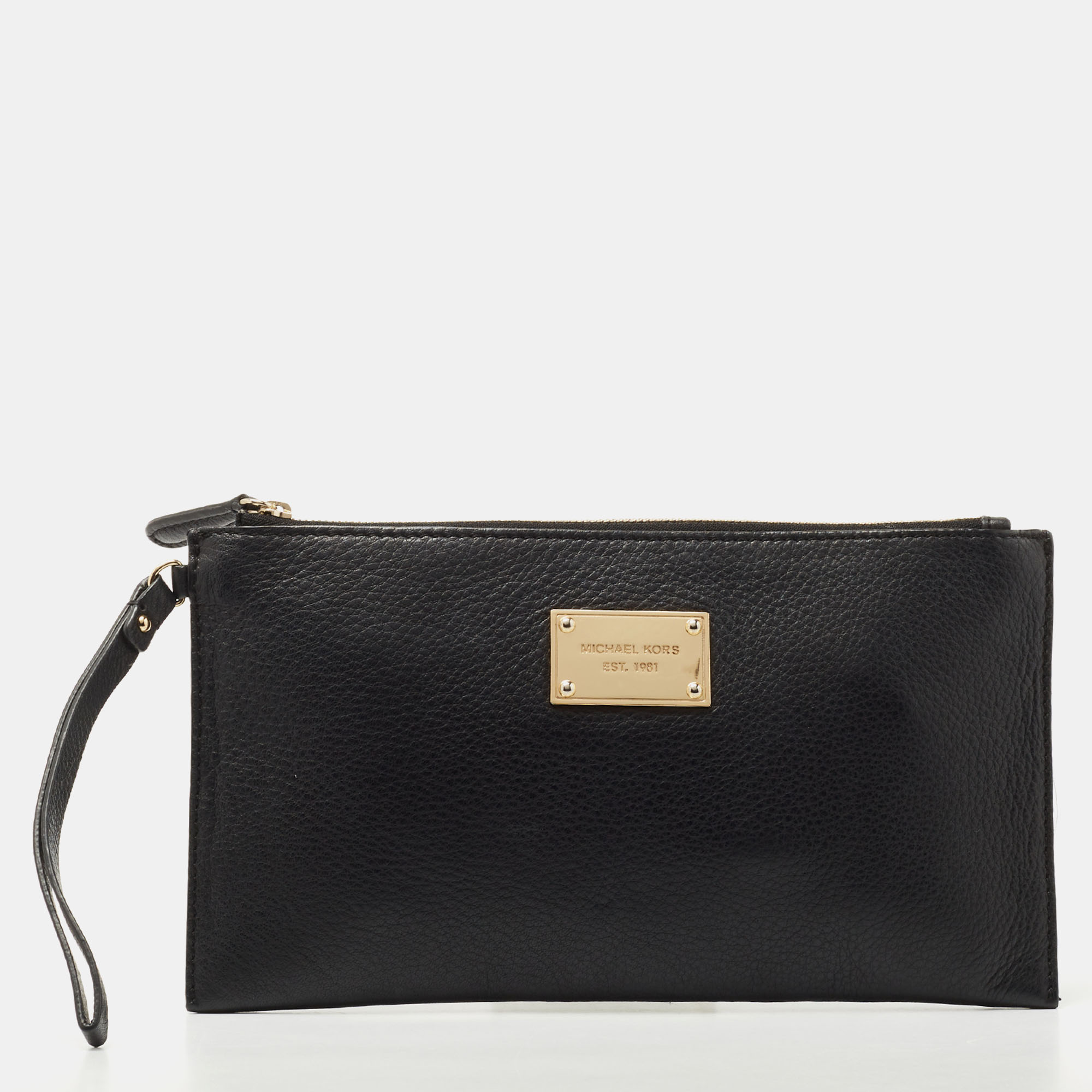 Pre-owned Michael Kors Black Leather Wristlet Pouch