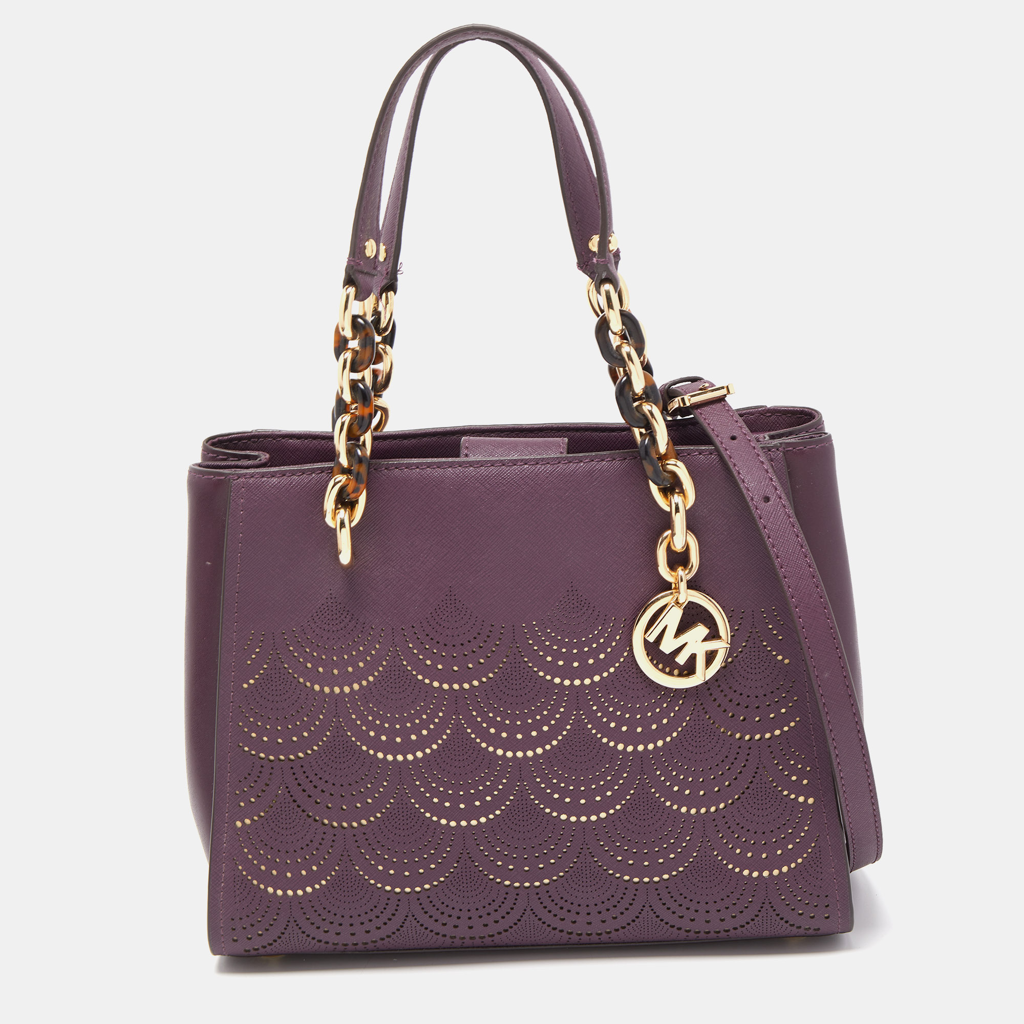 Pre-owned Michael Kors Purple Perforated Leather Sofia Tote