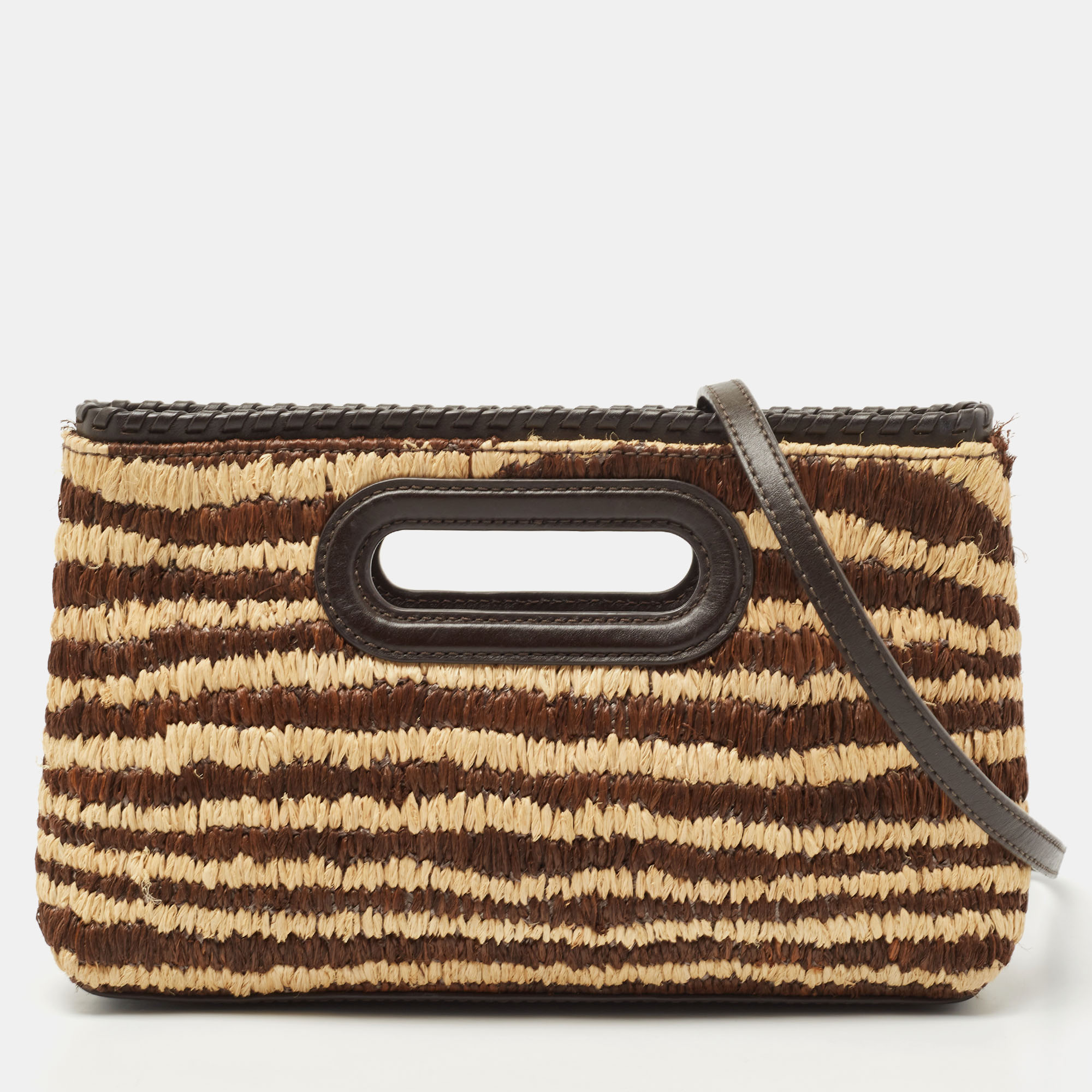 Pre-owned Michael Kors Tri Color Raffia And Leather Rosalie Clutch Bag In Multicolor