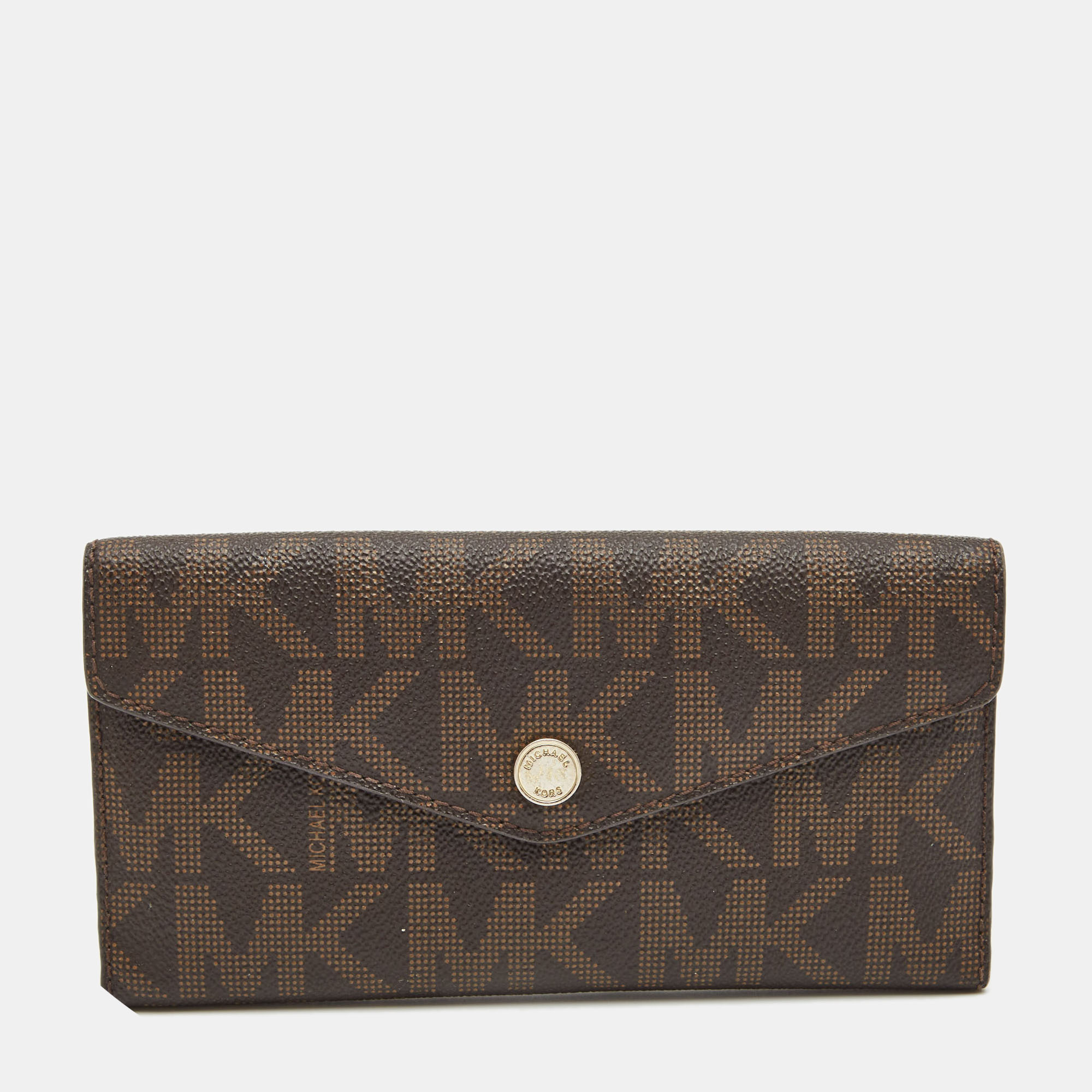 Pre-owned Michael Kors Brown Monogram Coated Canvas Continental Wallet