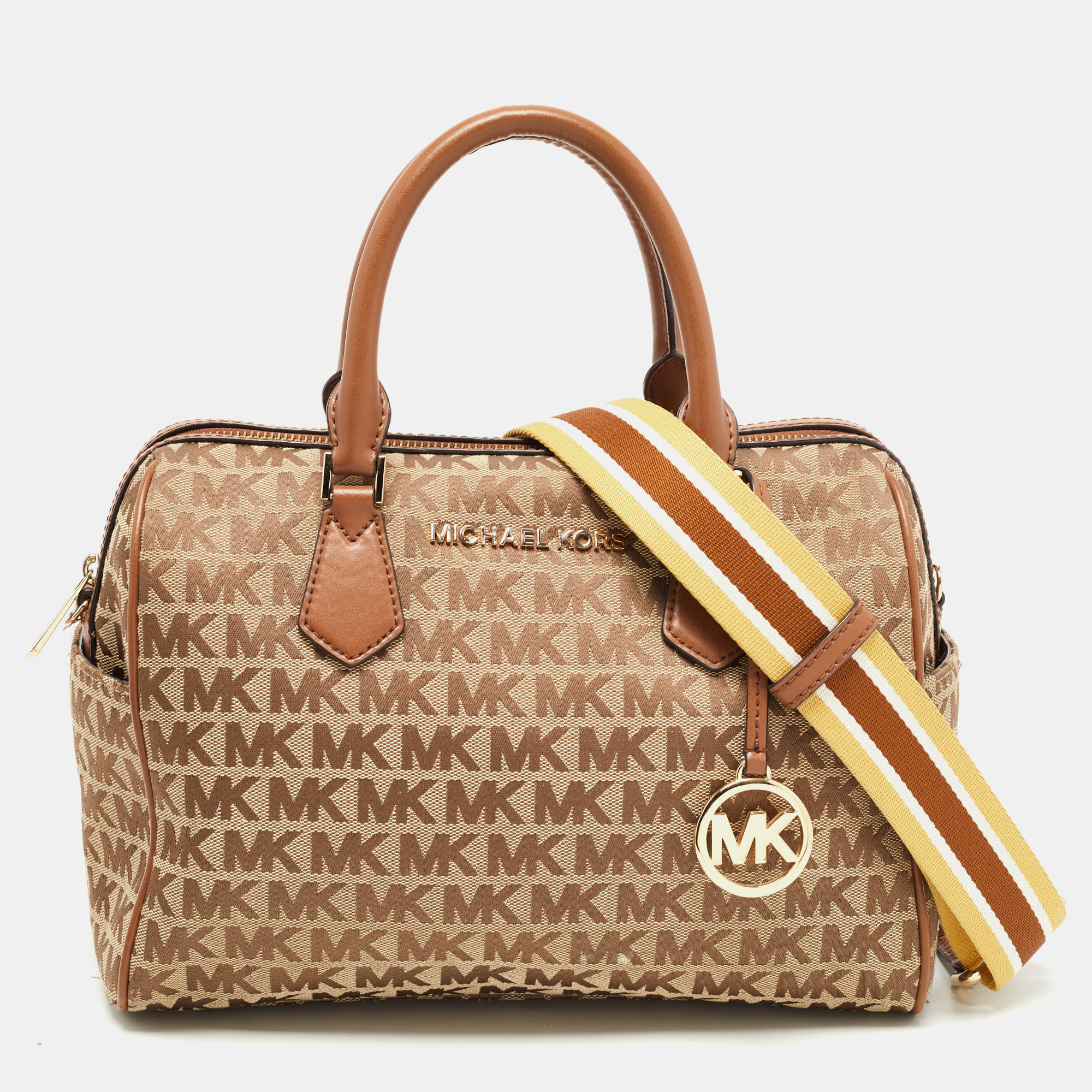 Pre Owned  Michael Kors Brown Signature  Canvas and Leather Duffle Satchel