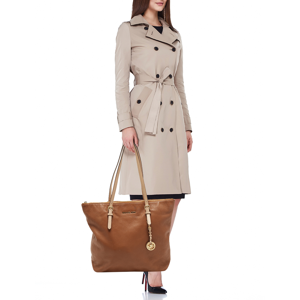 

Michael Kors Brown/Beige Soft Leather Jet Set Zip Tote