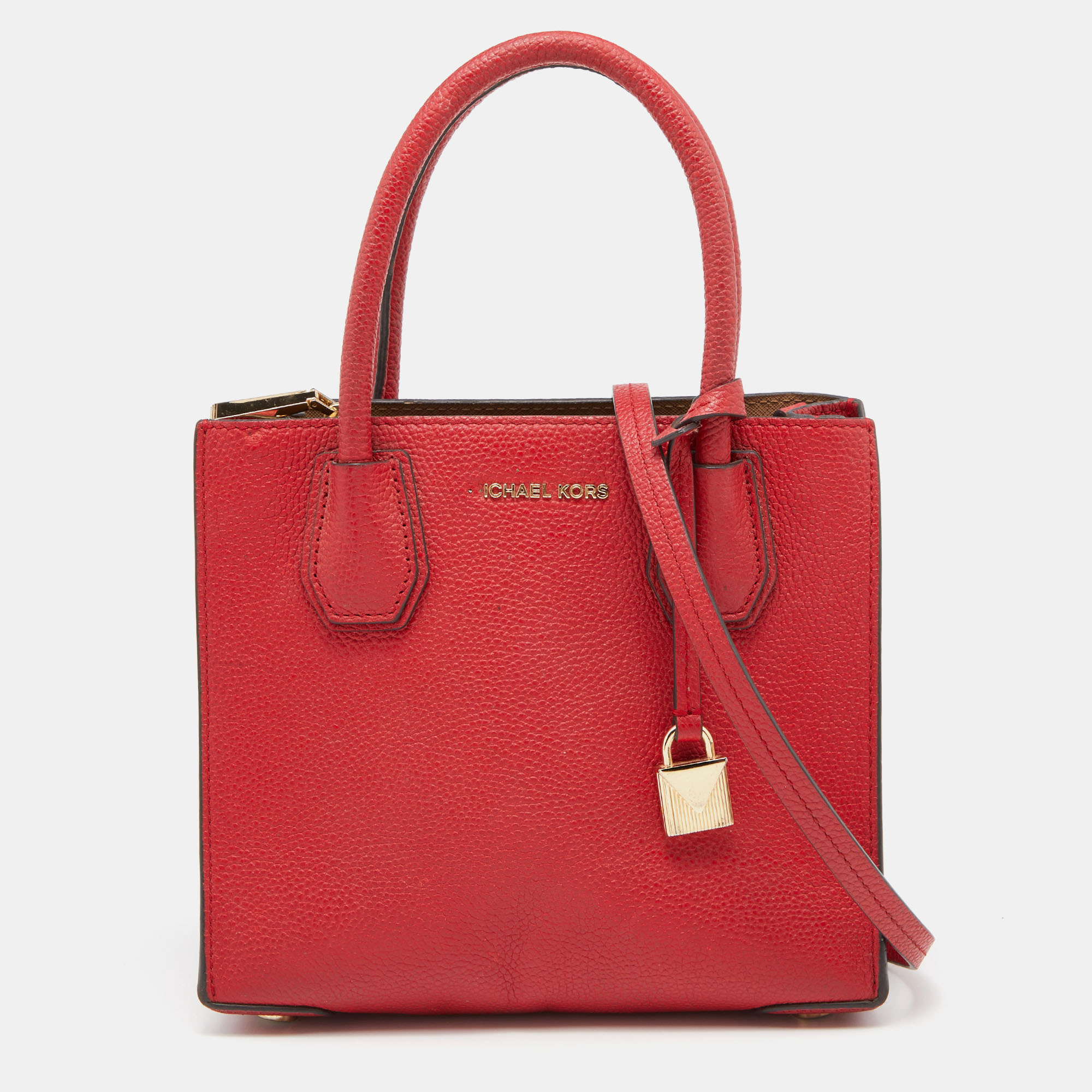 Pre-owned Michael Kors Red Leather Mini Mercer Tote