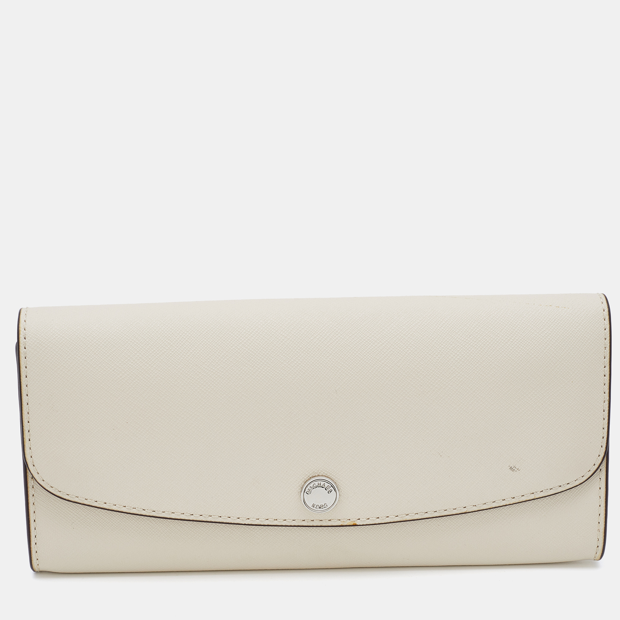 Pre-owned Michael Kors Off White Leather Flap Continental Wallet