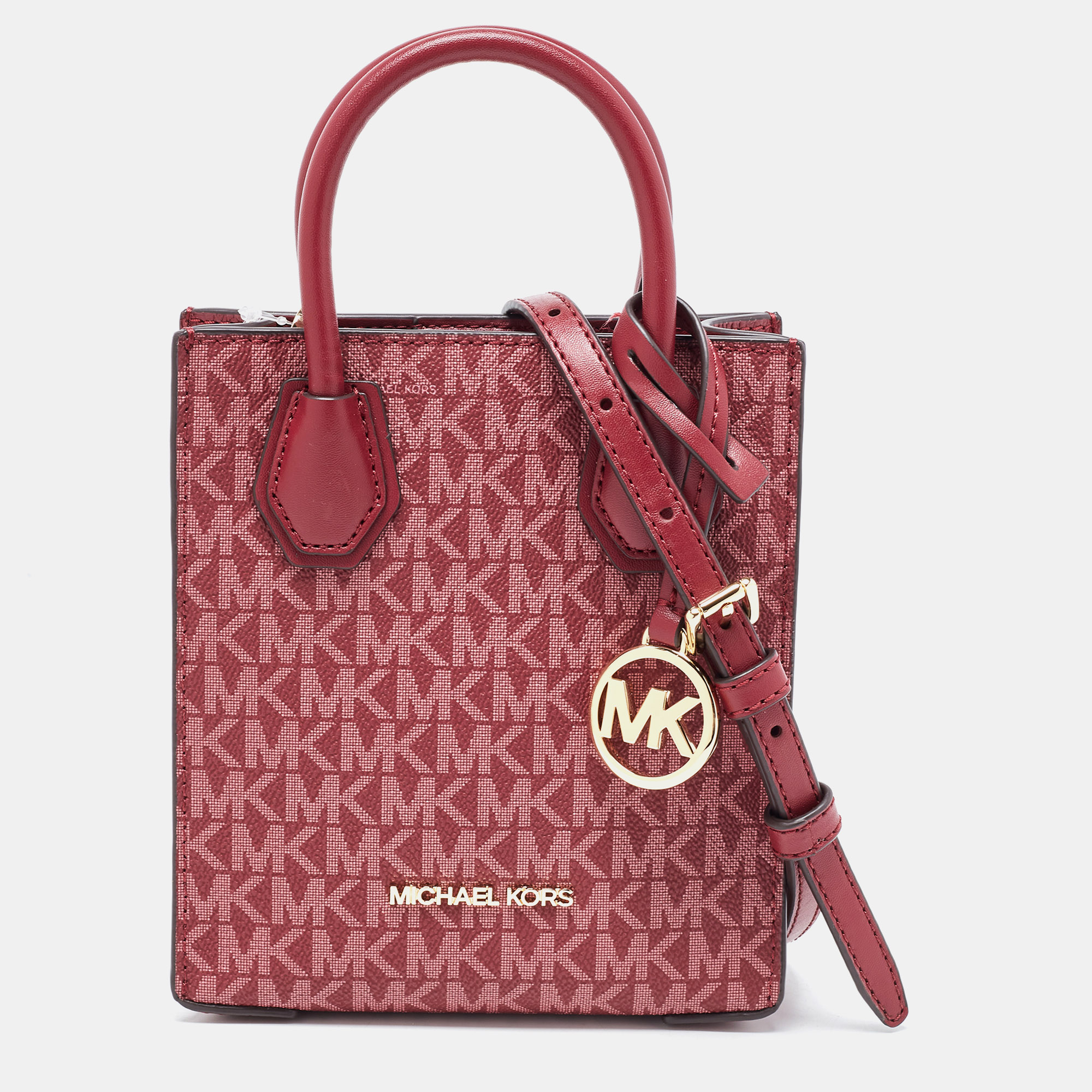 

Michael Kors Burgundy Signature Coated Canvas and Leather XS Mercer Tote