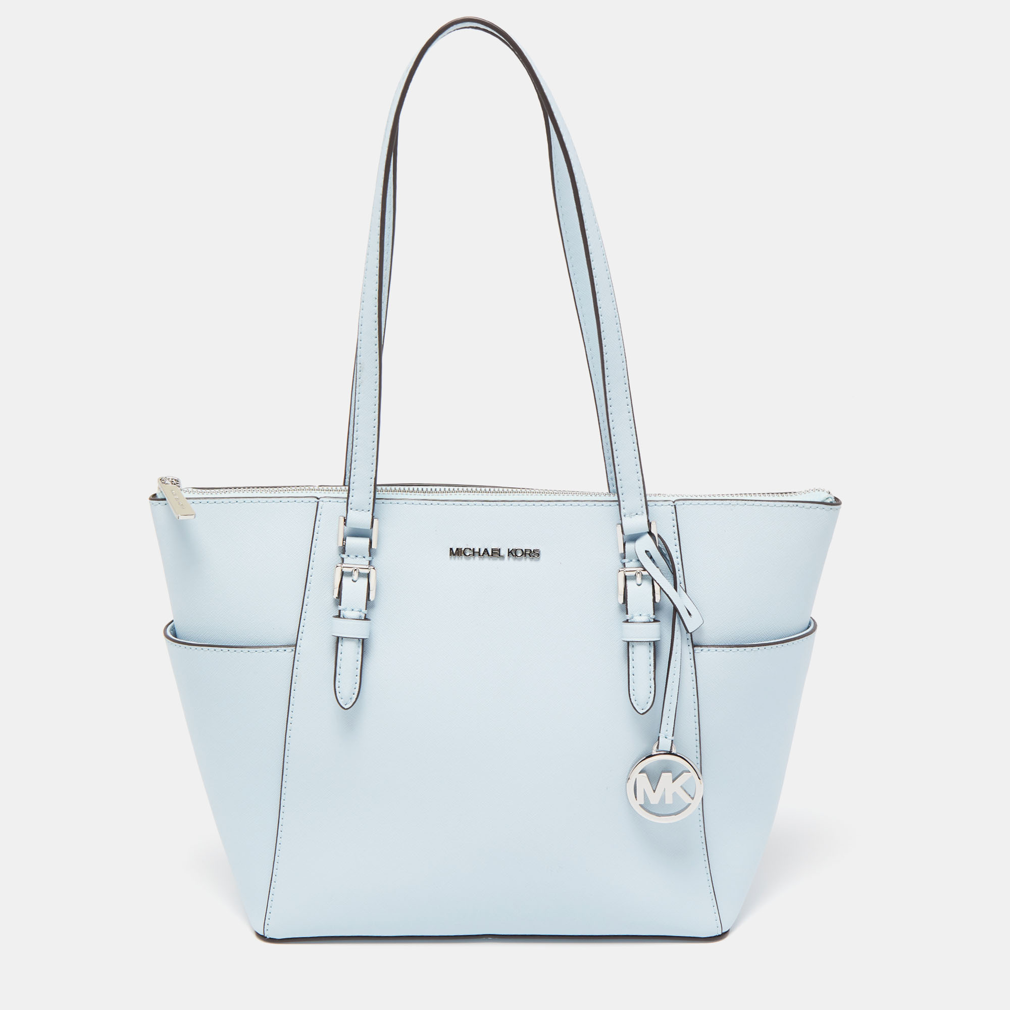 Pre-owned Michael Kors Light Blue Leather Large Charlotte Tote