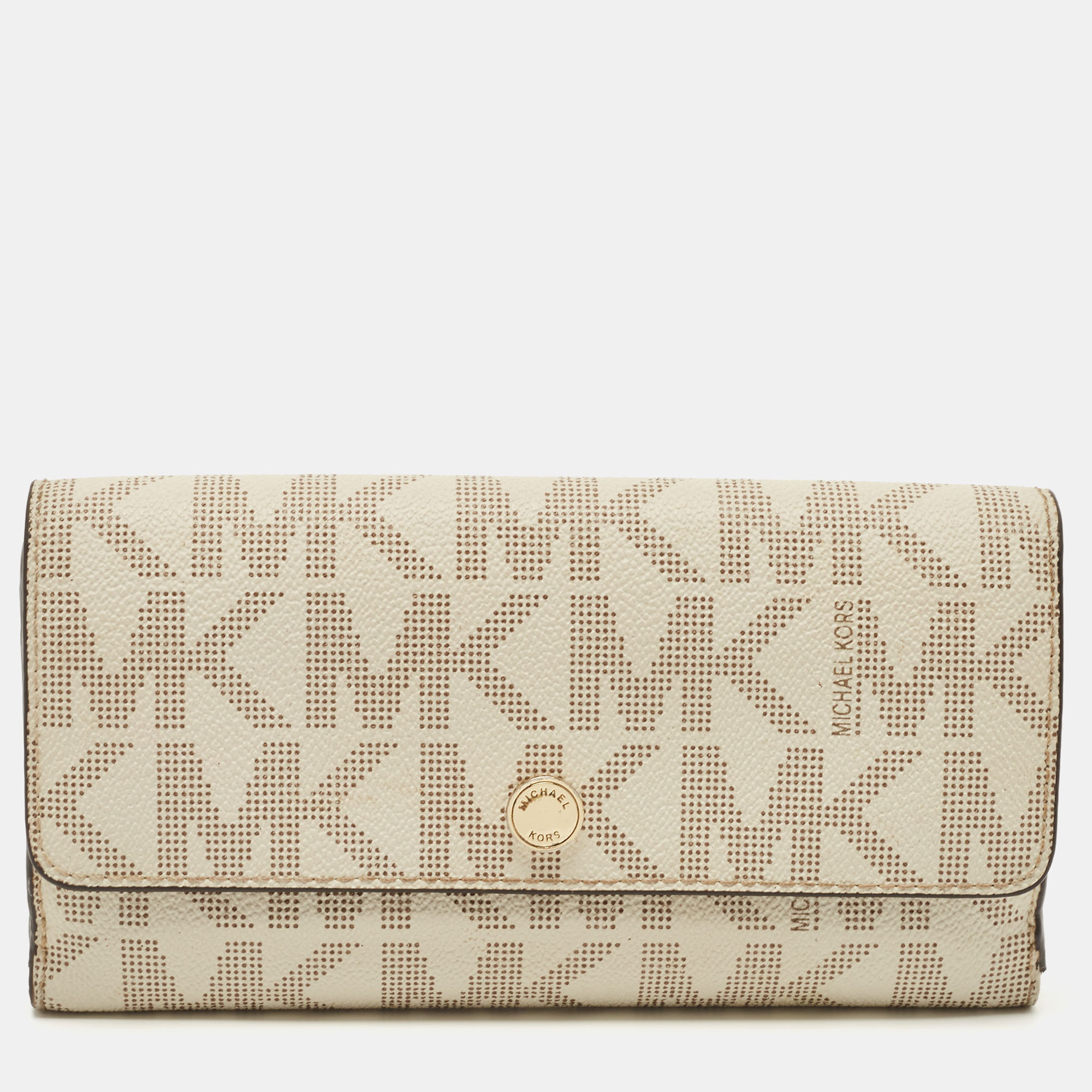 

Michael Kors Off White Signature Coated Canvas Flap Continental Wallet