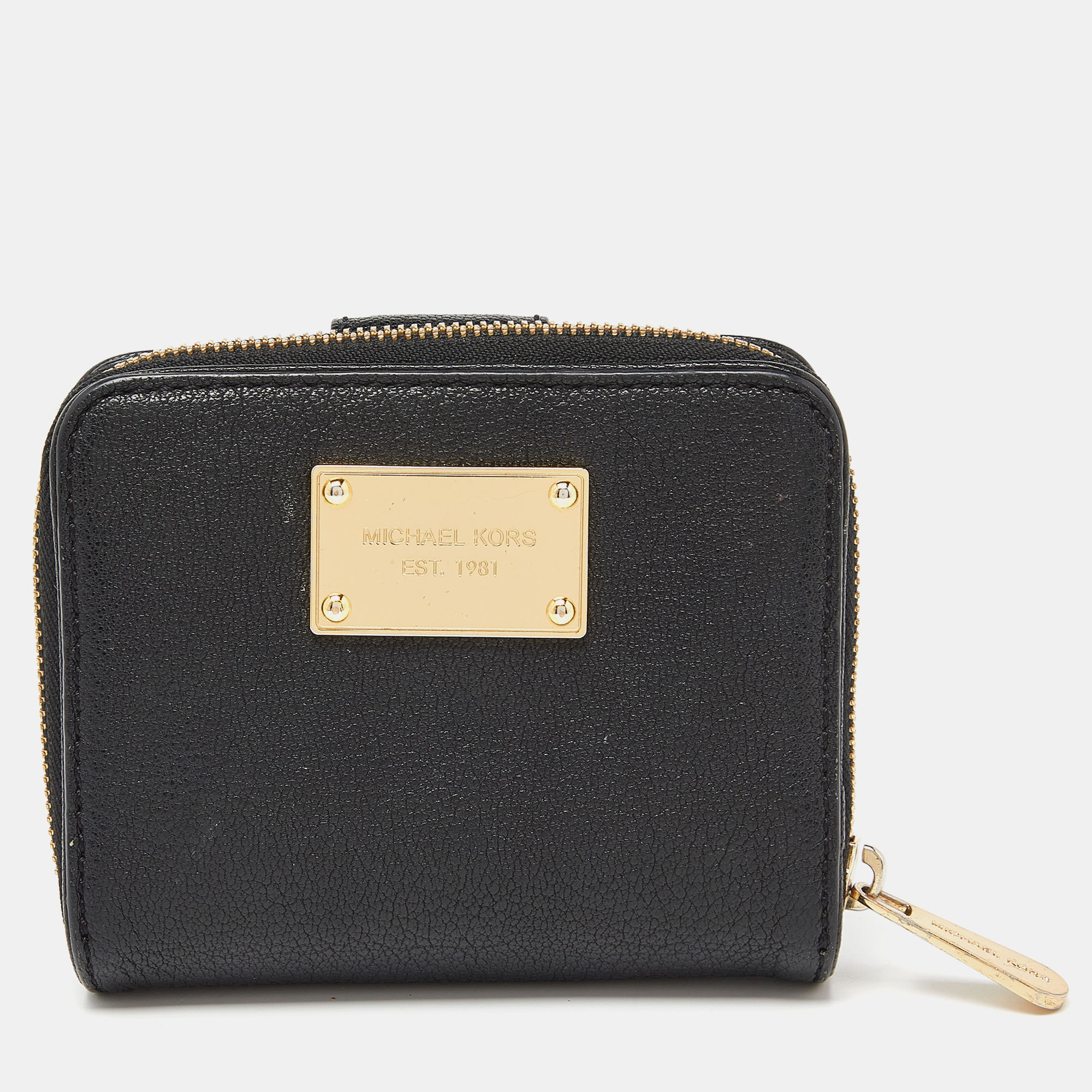 Pre-owned Michael Kors Micheal Kors Black Leather Zip Around Wallet