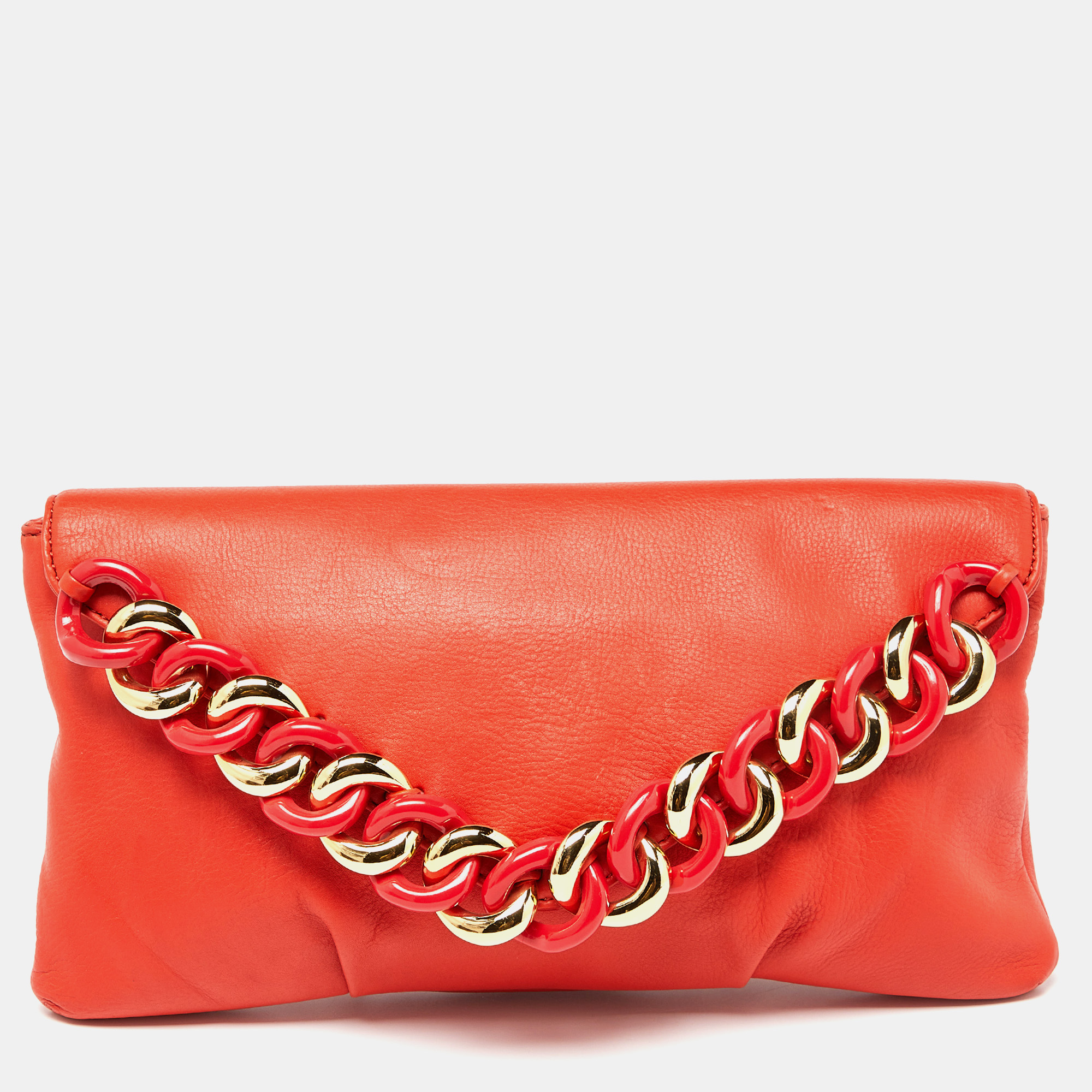 Pre-owned Michael Kors Orange Leather Chain Link Envelope Clutch