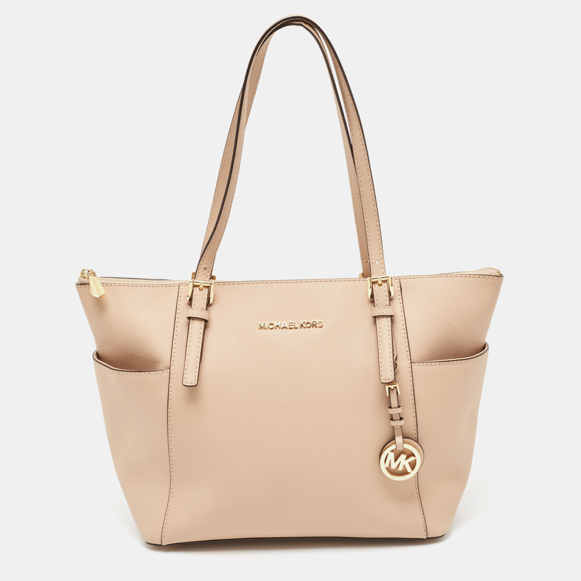 

Michael Kors Beige Leather Medium Jet Set Top Zip Tote