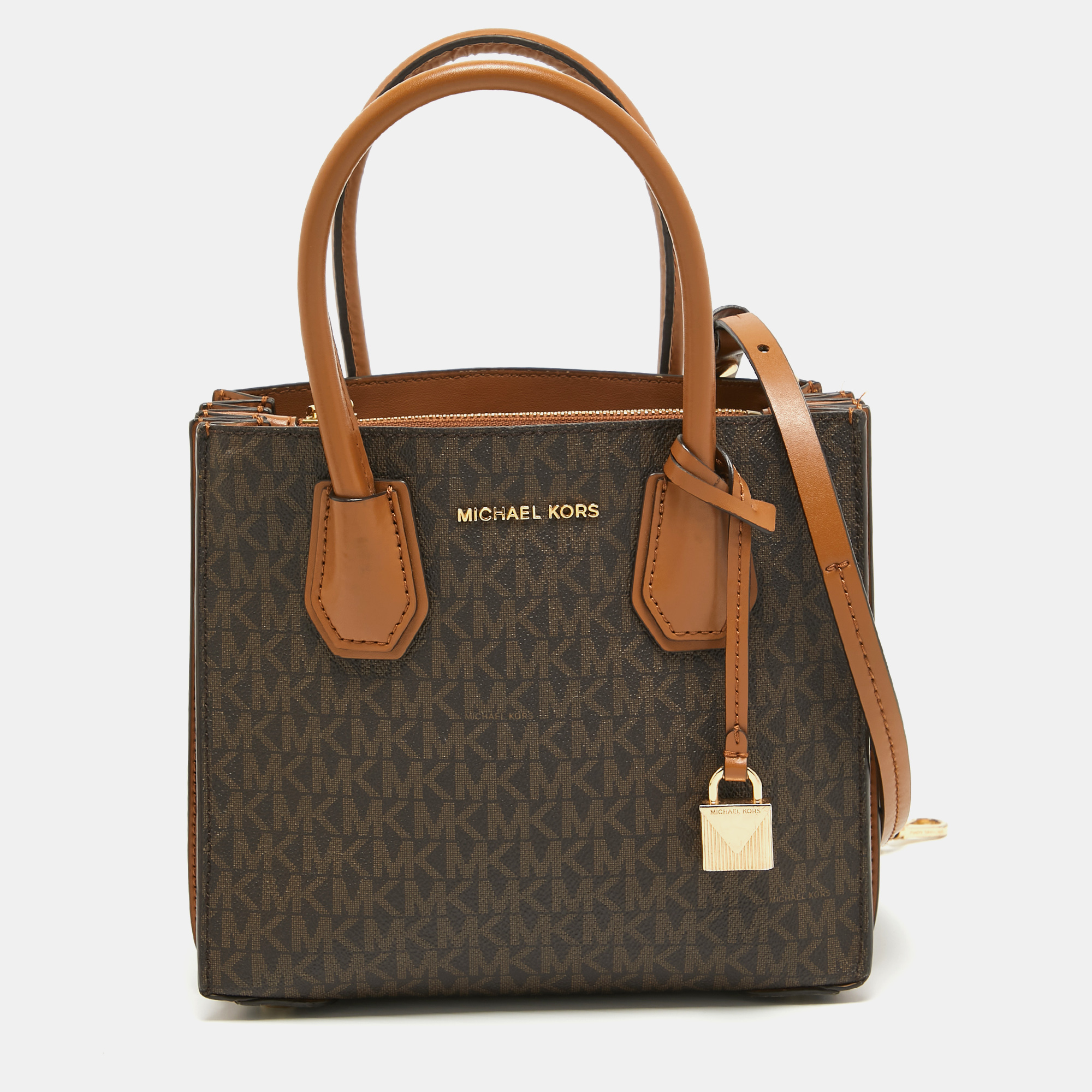 

Michael Kors Two Tone Brown Signature Coated Canvas  Mercer Tote