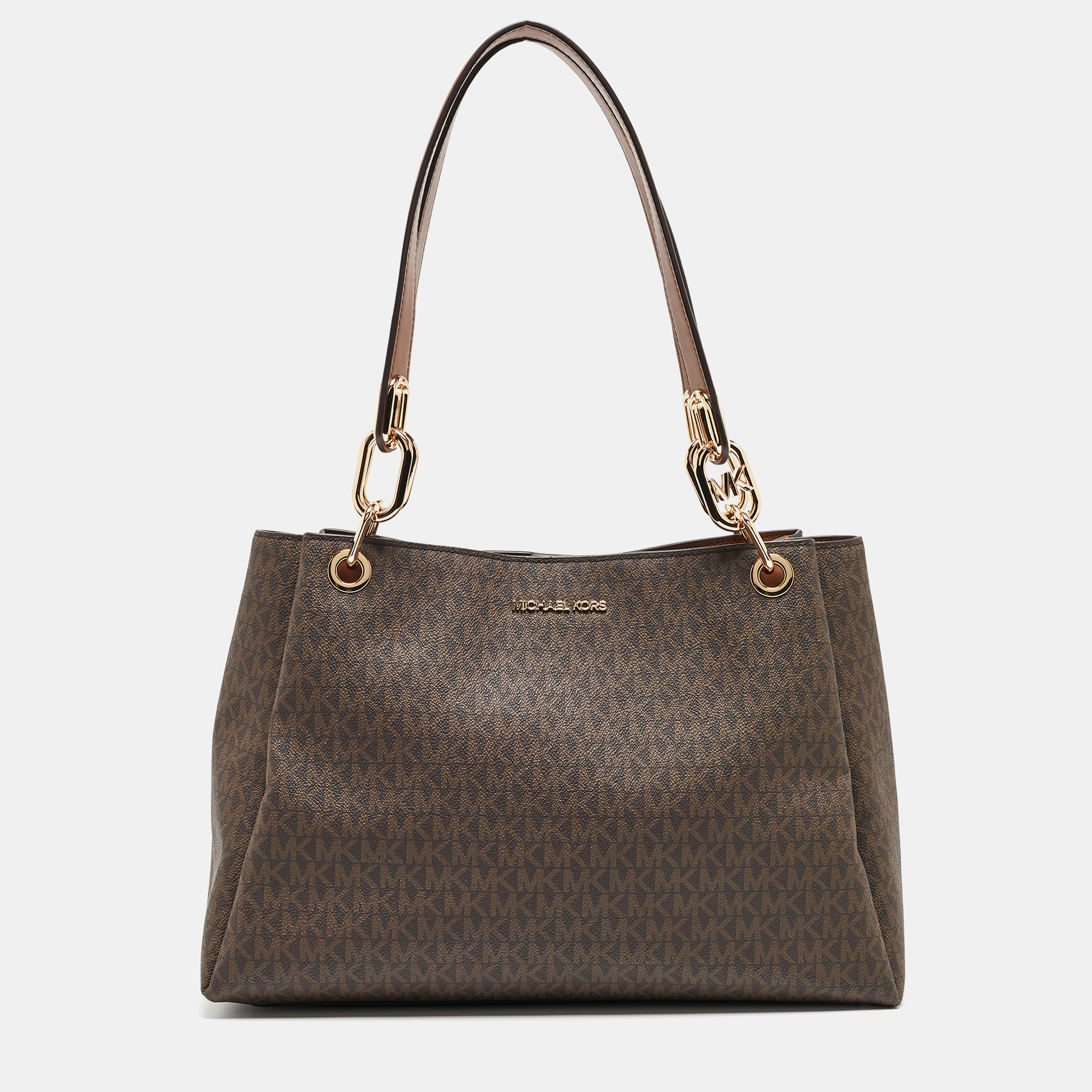 

Michael Kors Brown Signature Coated Canvas Trisha Tote